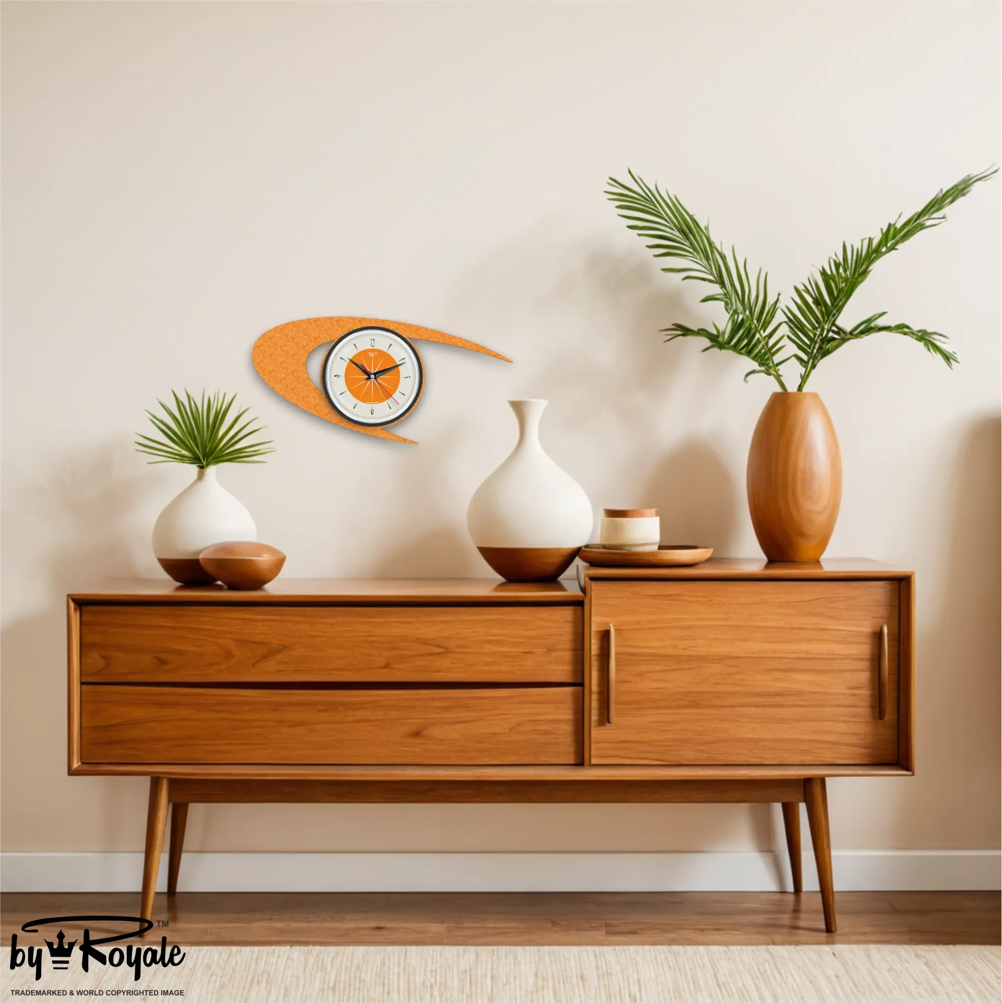 Mid Century Modern Royalexe Laminate Clock By Royale - Boomerang in Orange
