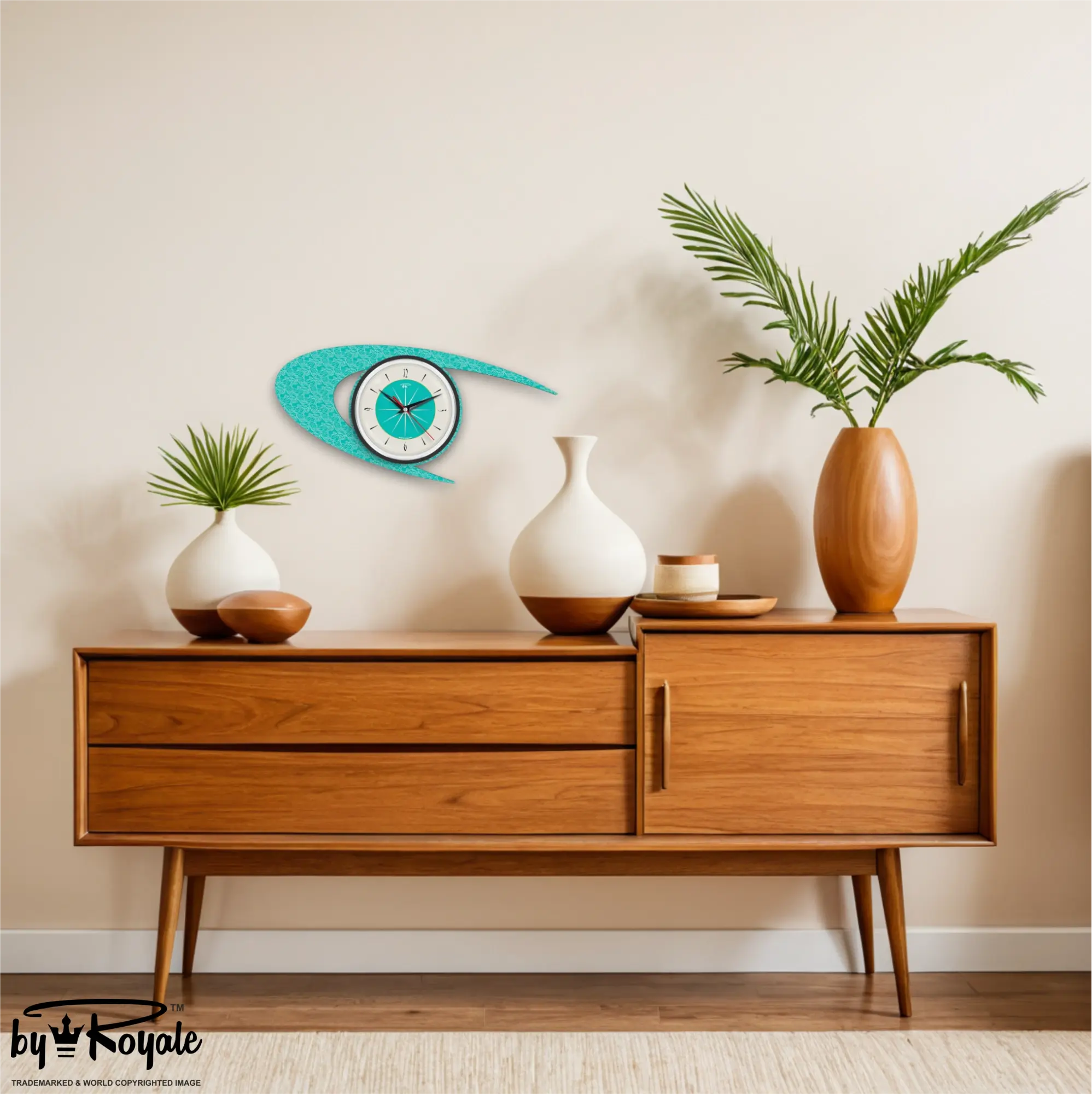 Mid Century Modern Royalexe Laminate Clock By Royale - Boomerang in Turquoise