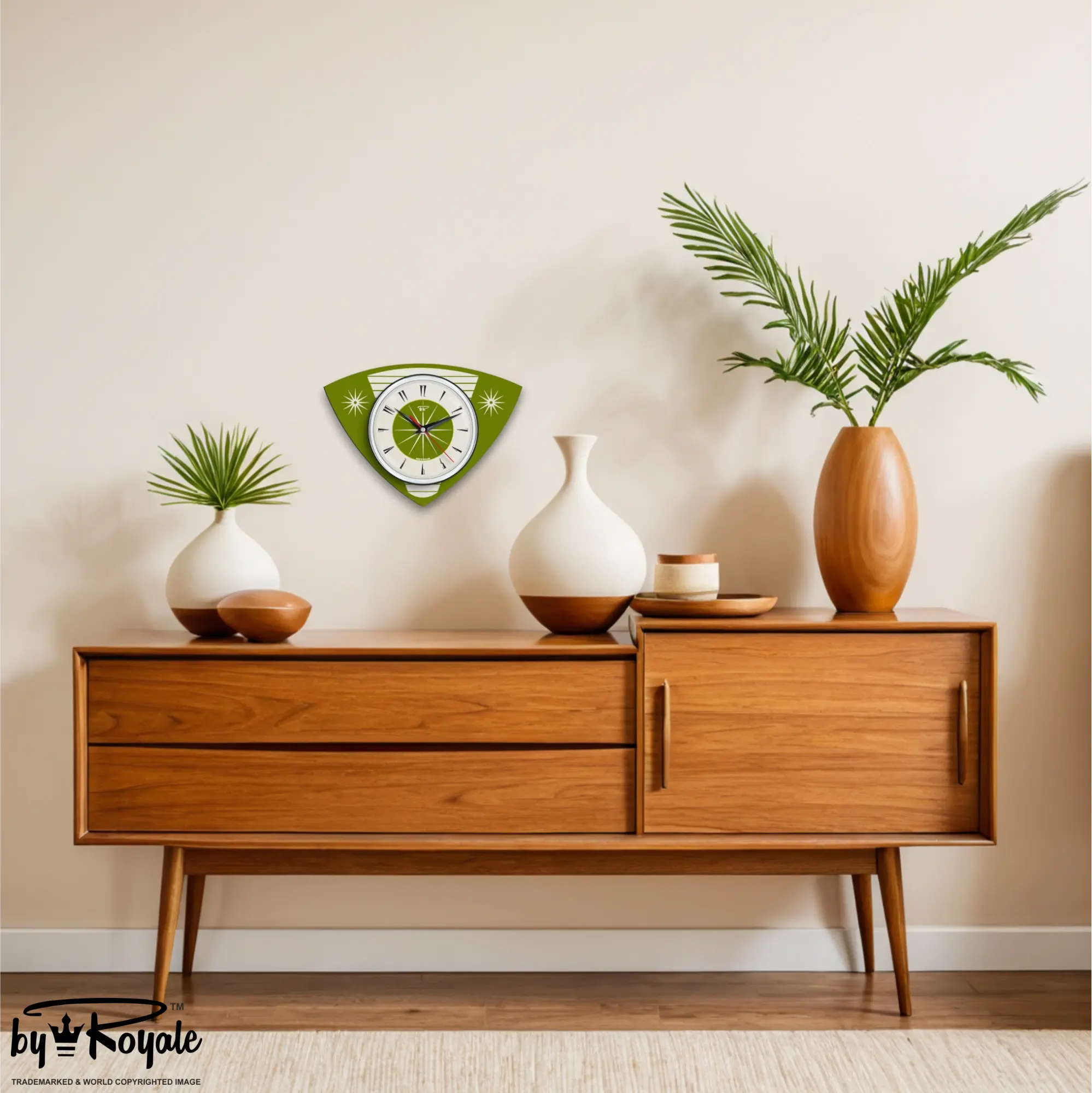 Mid Century Modern Royalexe Laminate Clock By Royale - Avocado Caravan
