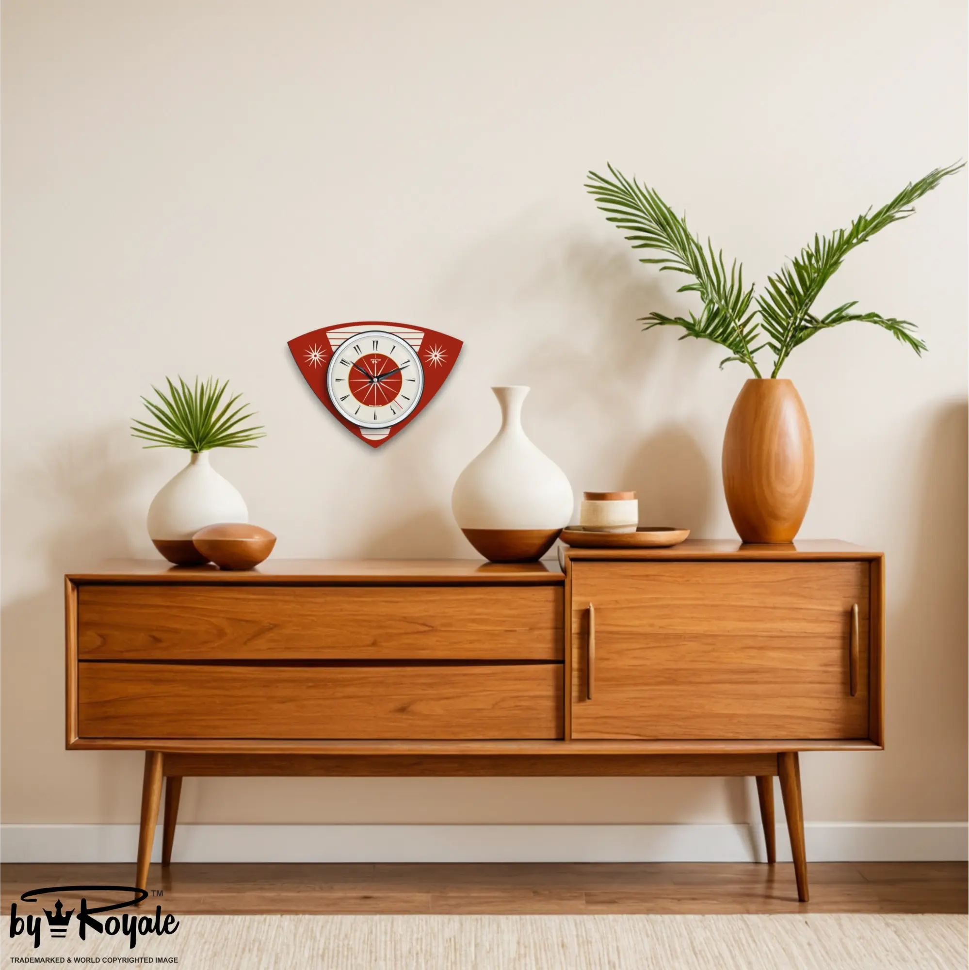 Mid Century Modern Royalexe Laminate Clock By Royale - Tomato Red Caravan