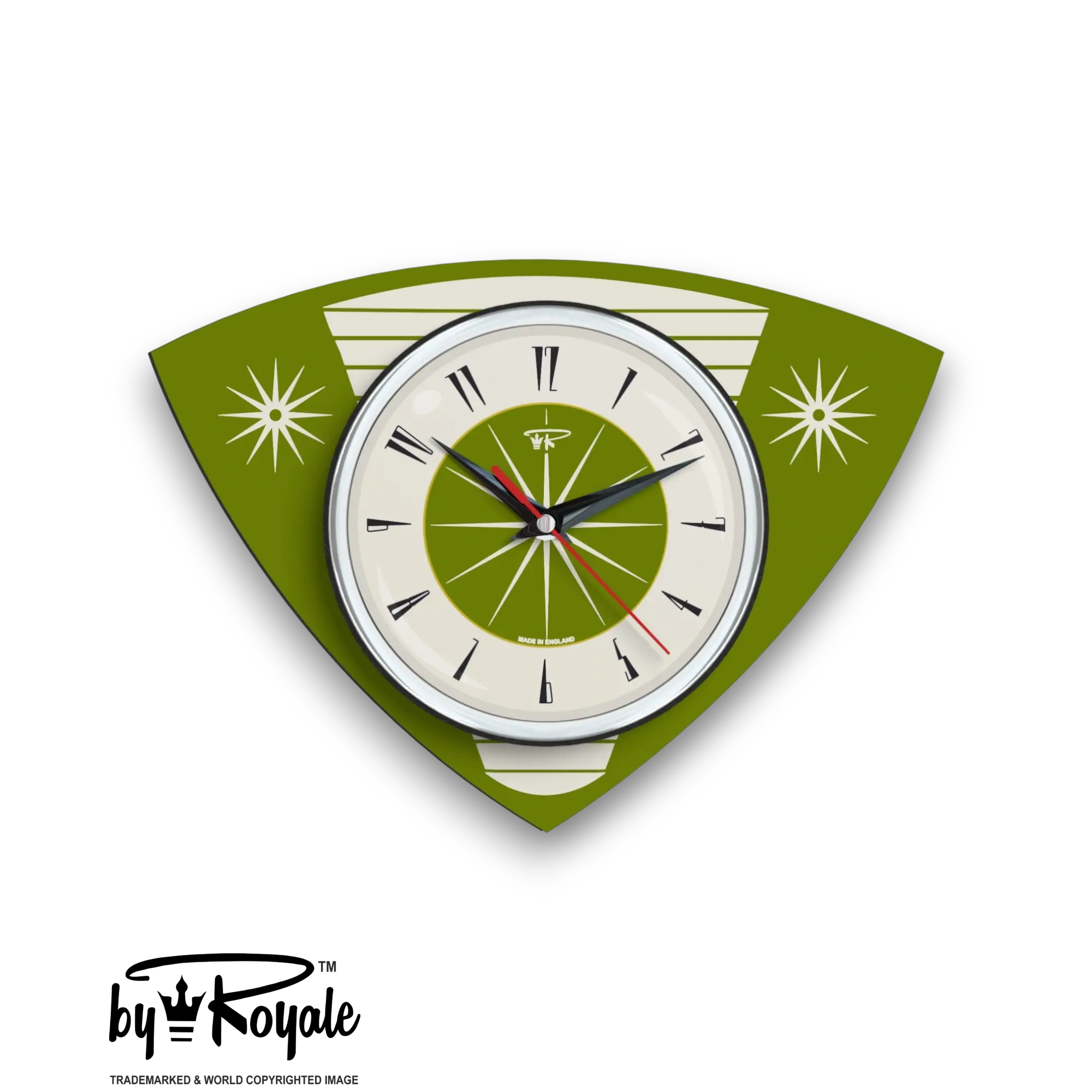 Mid Century Modern Royalexe Laminate Clock By Royale - Avocado Caravan