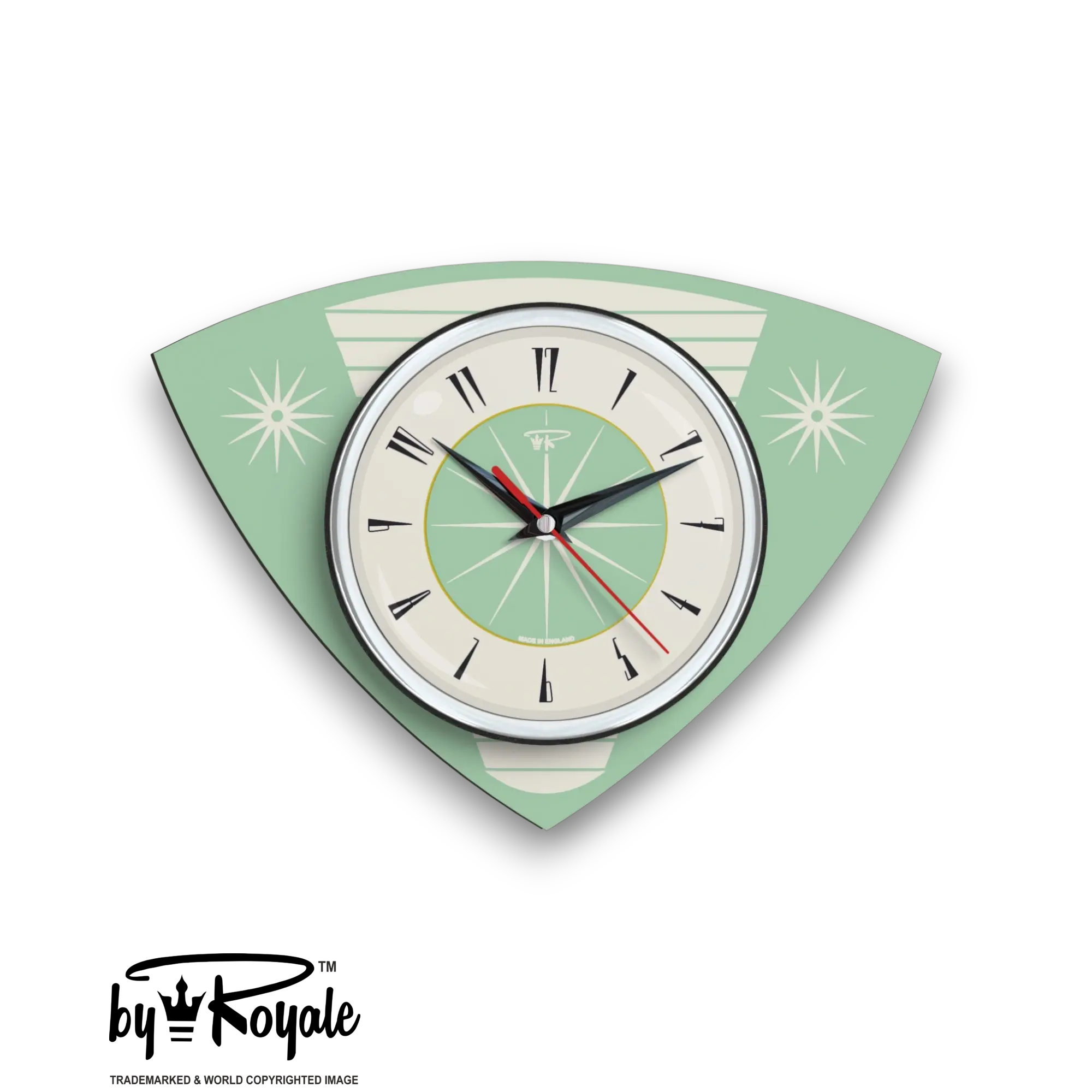 Mid Century Modern Royalexe Laminate Clock By Royale - Mint Green Caravan