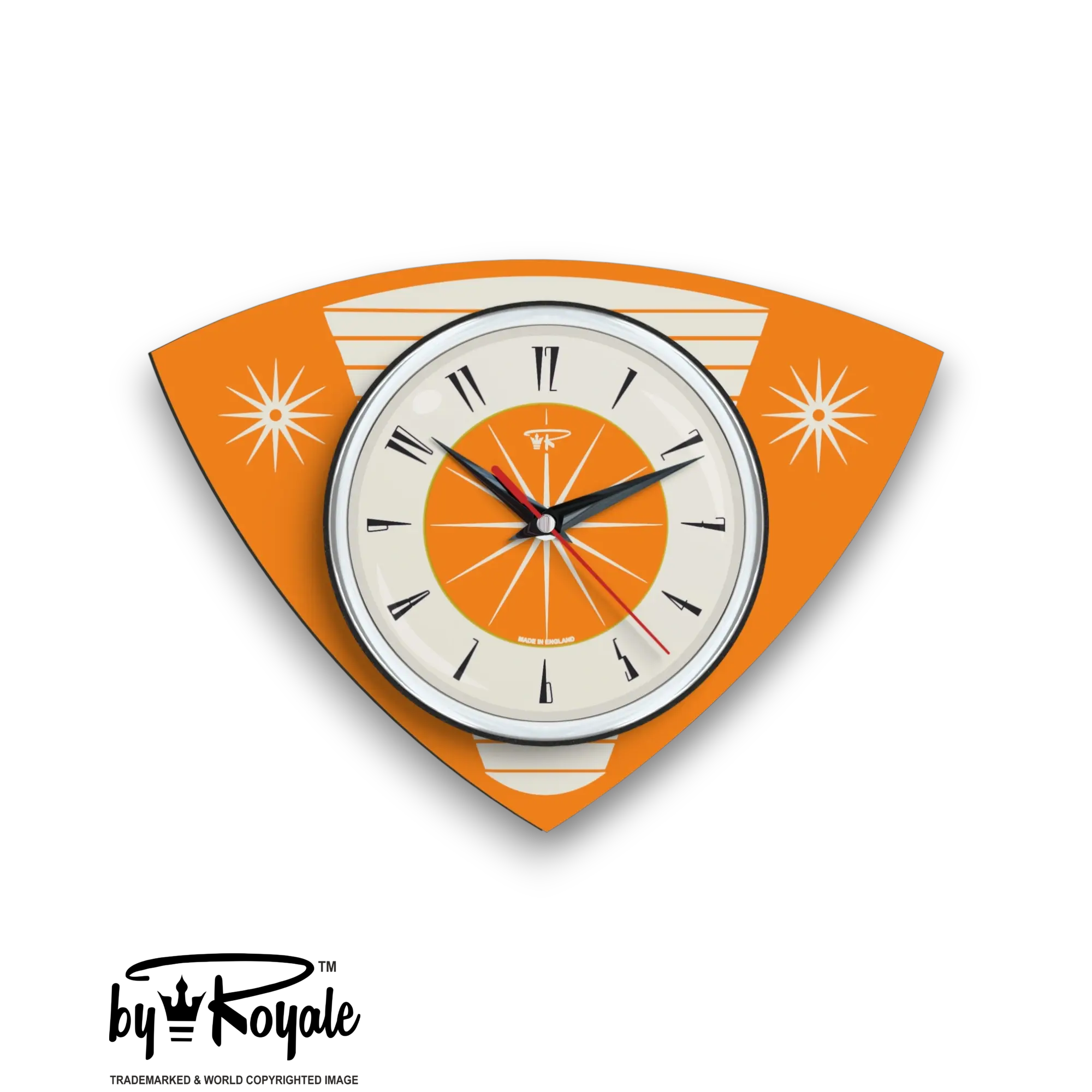 Mid Century Modern Royalexe Laminate Clock By Royale - Orange Caravan
