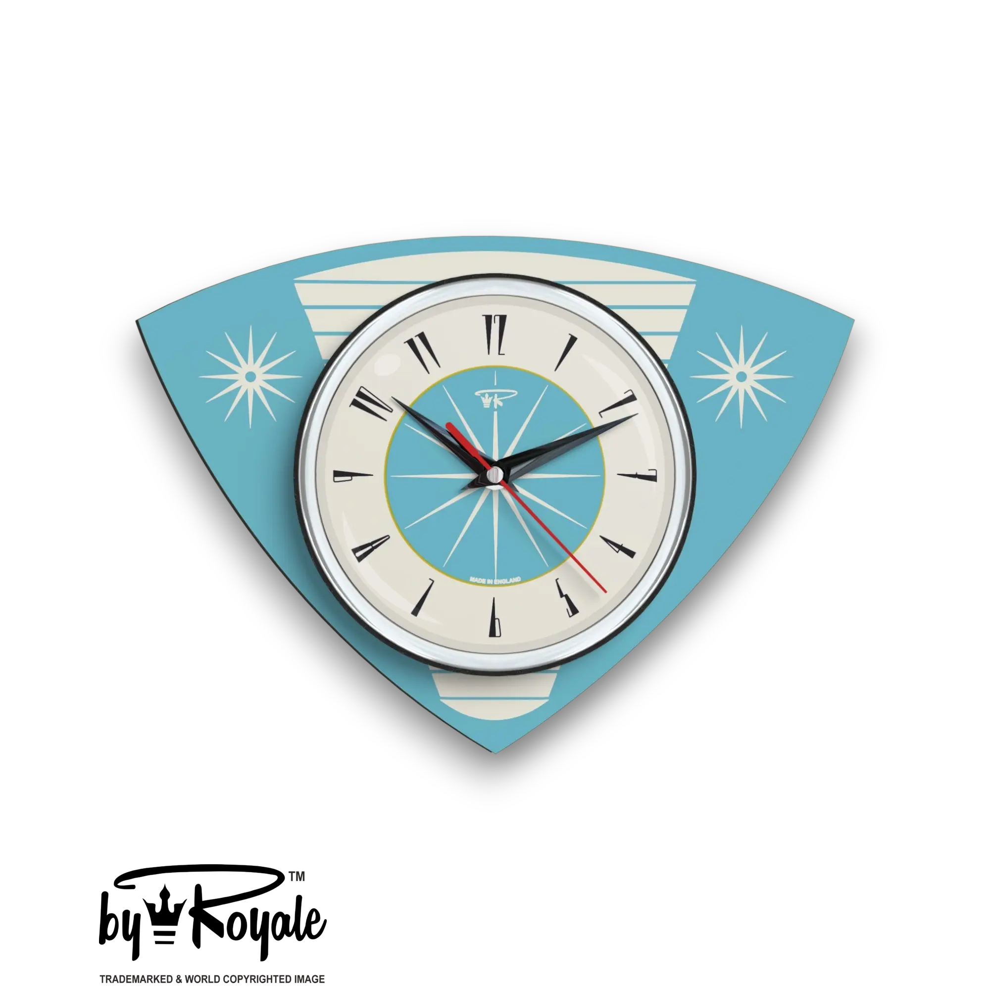 Mid Century Modern Royalexe Laminate Clock By Royale - Smeg Blue Caravan