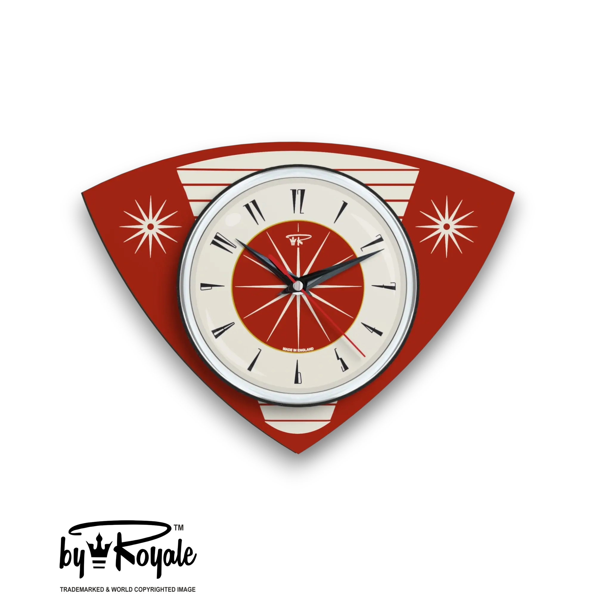 Mid Century Modern Royalexe Laminate Clock By Royale - Tomato Red Caravan