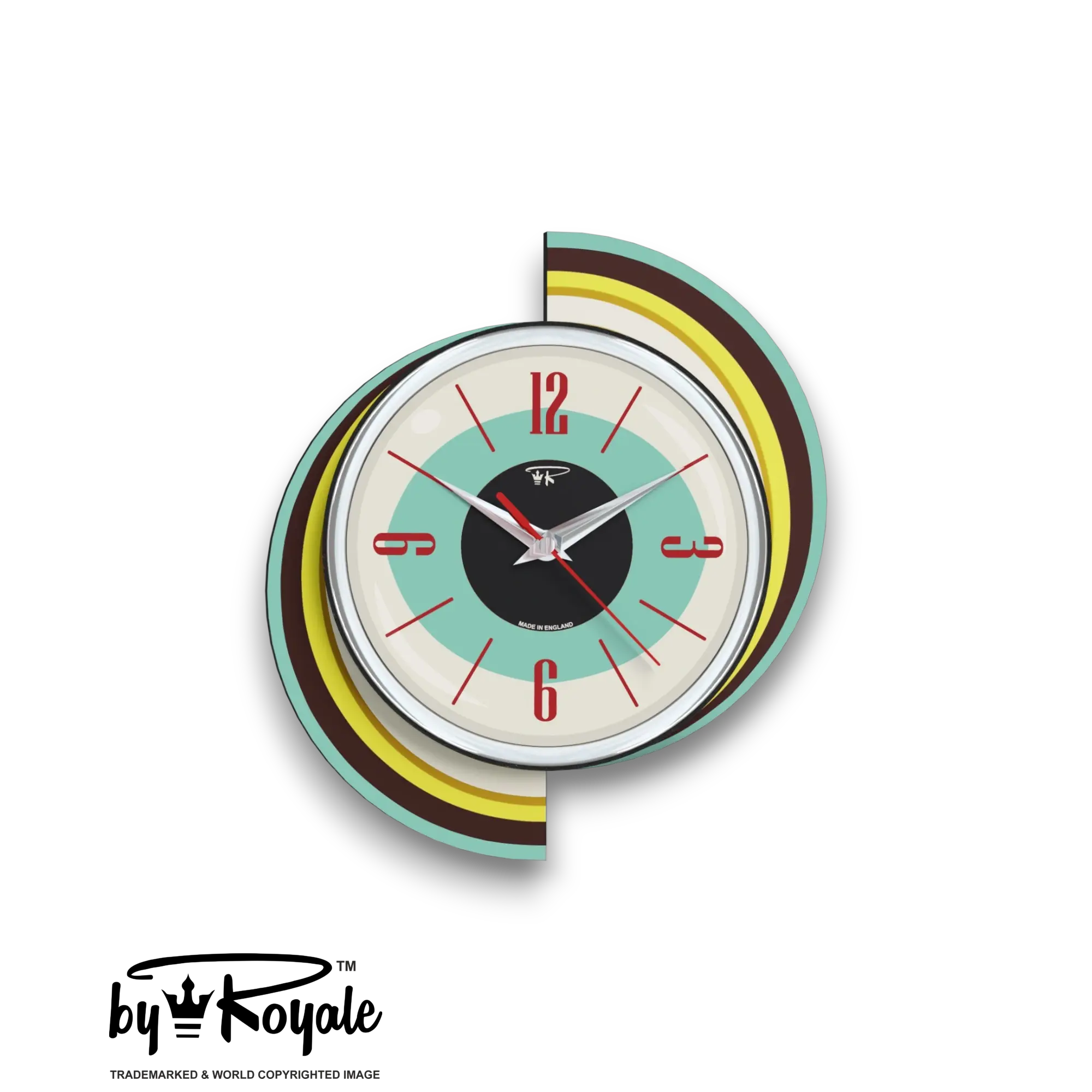 Mid Century Modern Royalexe Laminate Clock By Royale - Meteor Eye in Aquastone