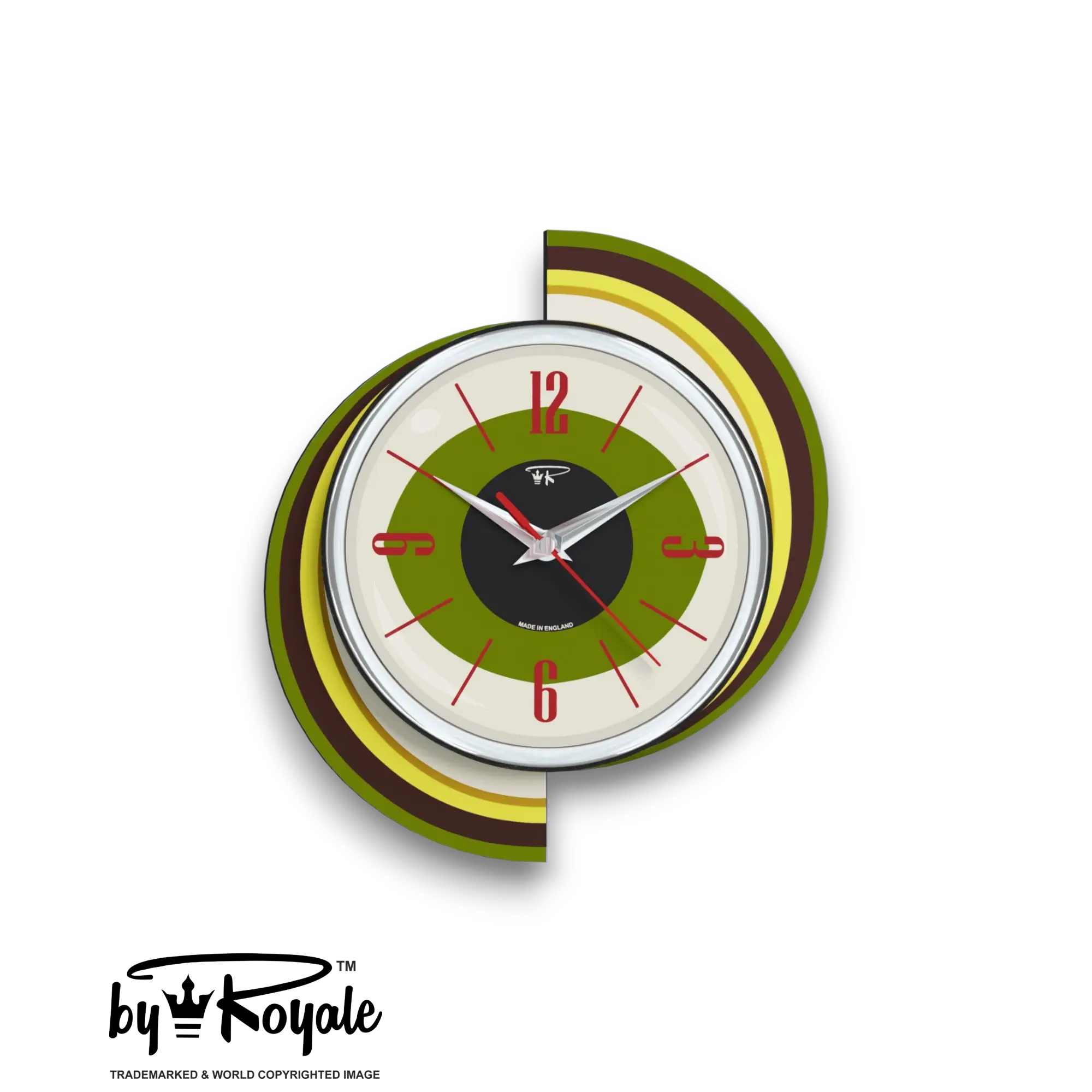 Mid Century Modern Royalexe Laminate Clock By Royale - Meteor Eye in Avocado