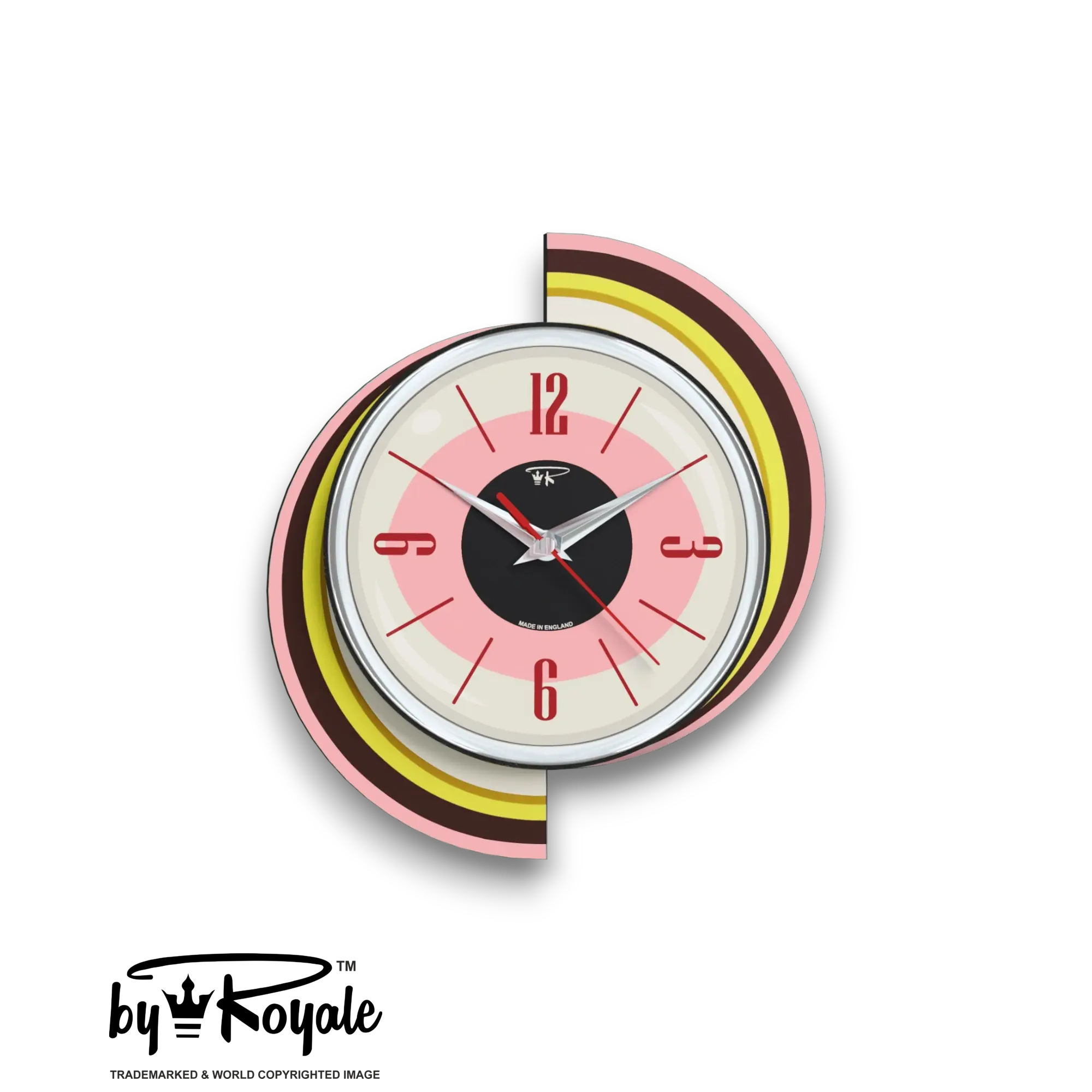 Mid Century Modern Royalexe Laminate Clock By Royale - Meteor Eye in Pink