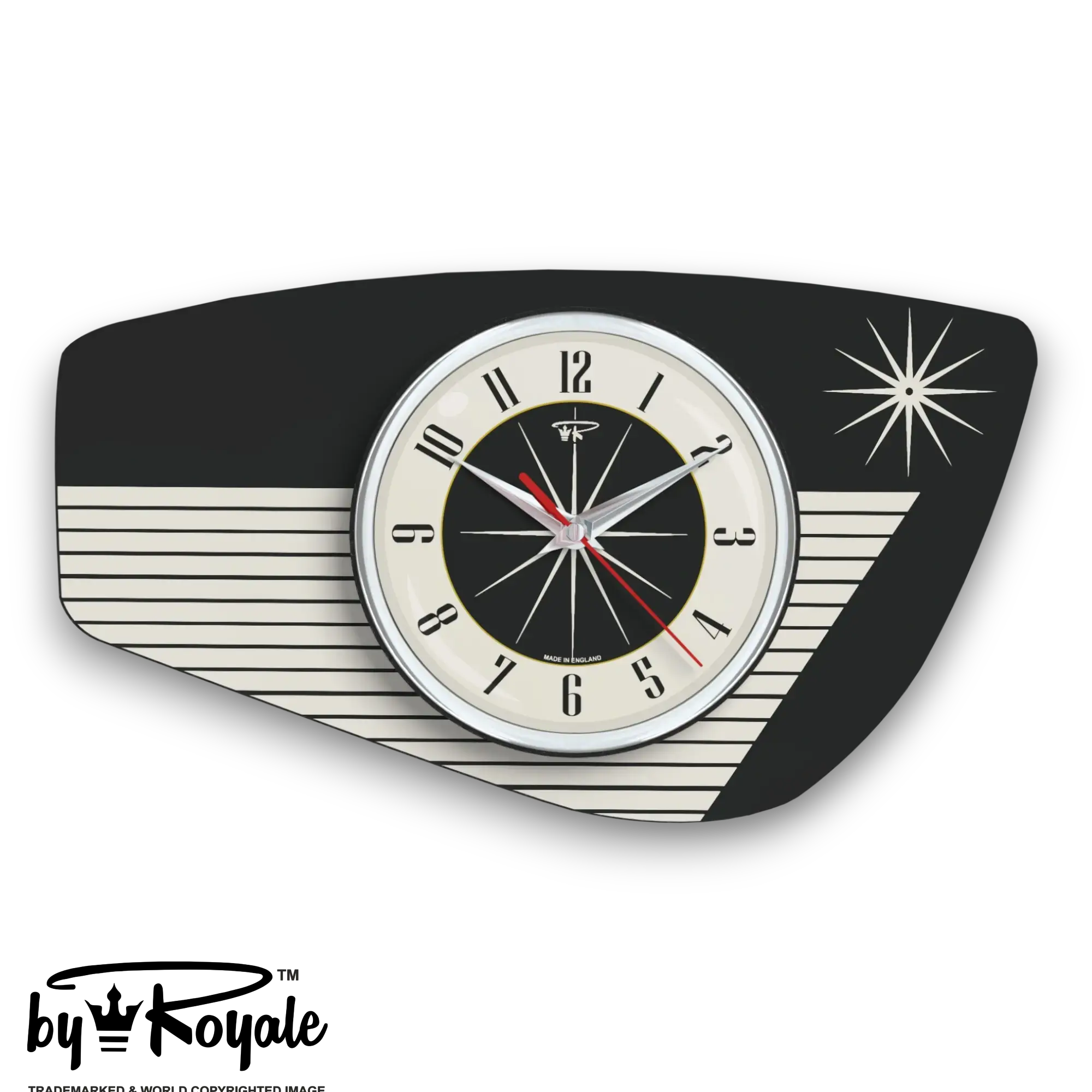 Mid Century Modern Royalexe Laminate Clock By Royale - Radio Grill in Jet Black