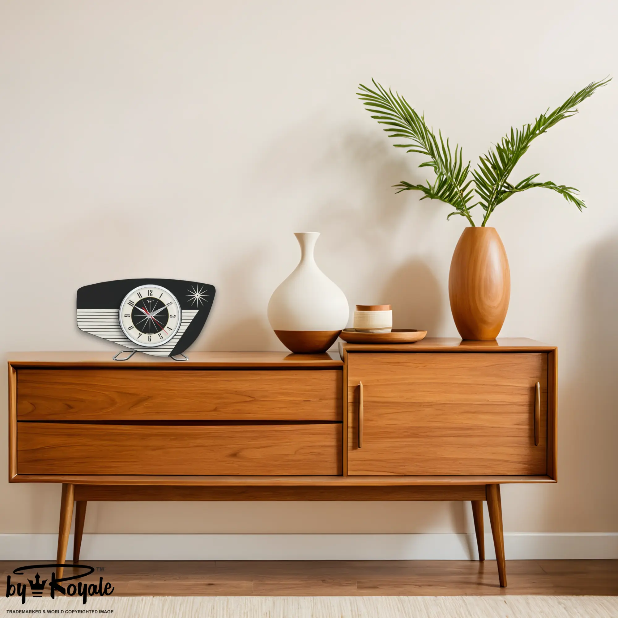 Mid Century Modern Royalexe Laminate Clock By Royale - Radio Grill in Jet Black