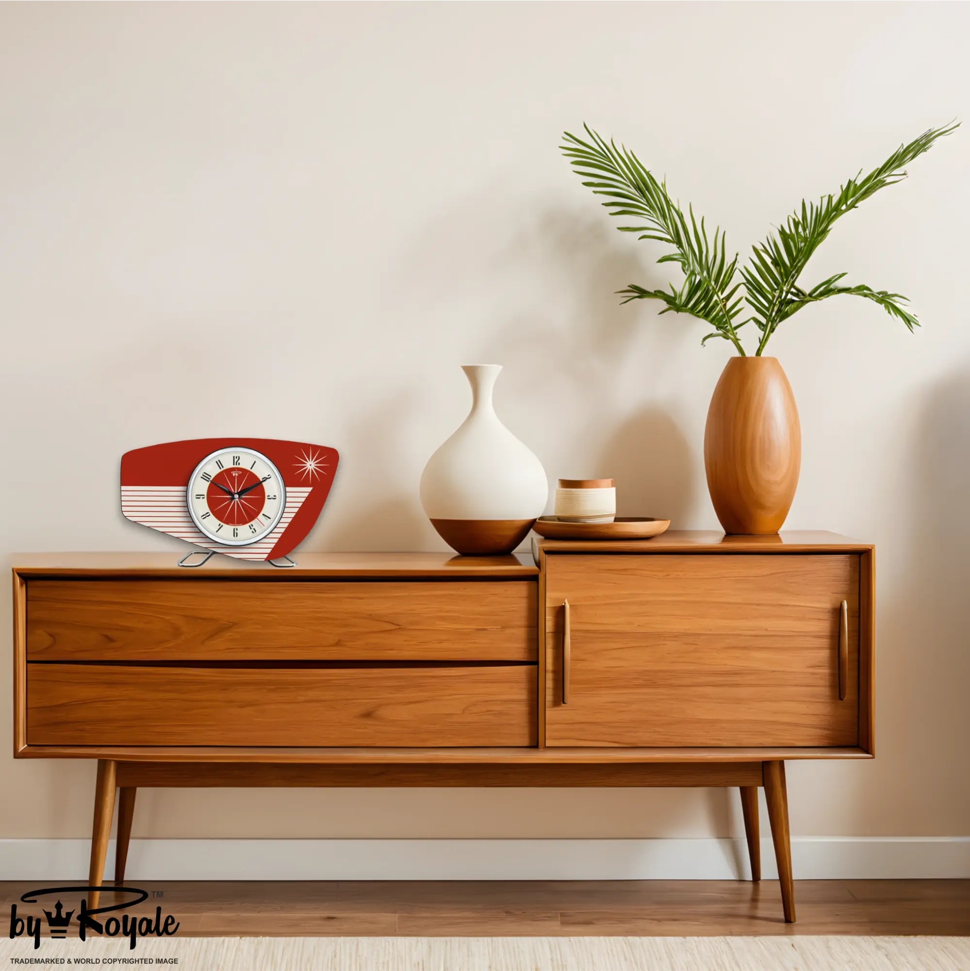 Mid Century Modern Royalexe Laminate Clock By Royale - Radio Grill in Tomato Red