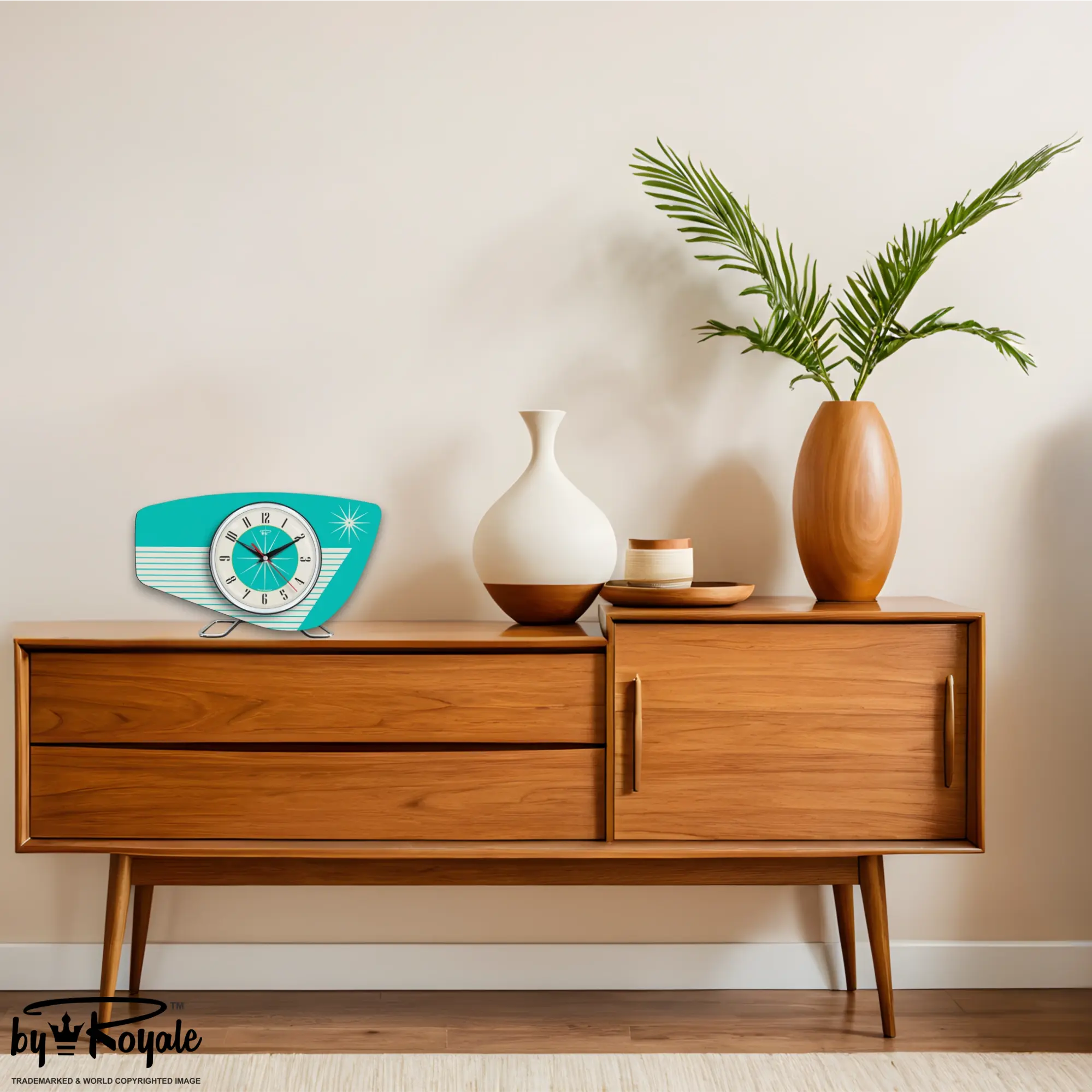 Mid Century Modern Royalexe Laminate Clock By Royale - Radio Grill in Turquoise