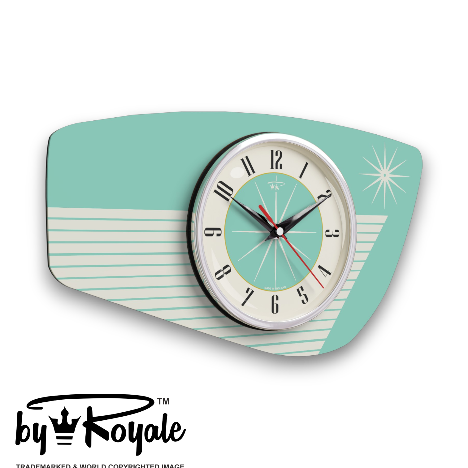 Mid Century Modern Royalexe Laminate Clock By Royale - Radio Grill in Aquastone gallery image