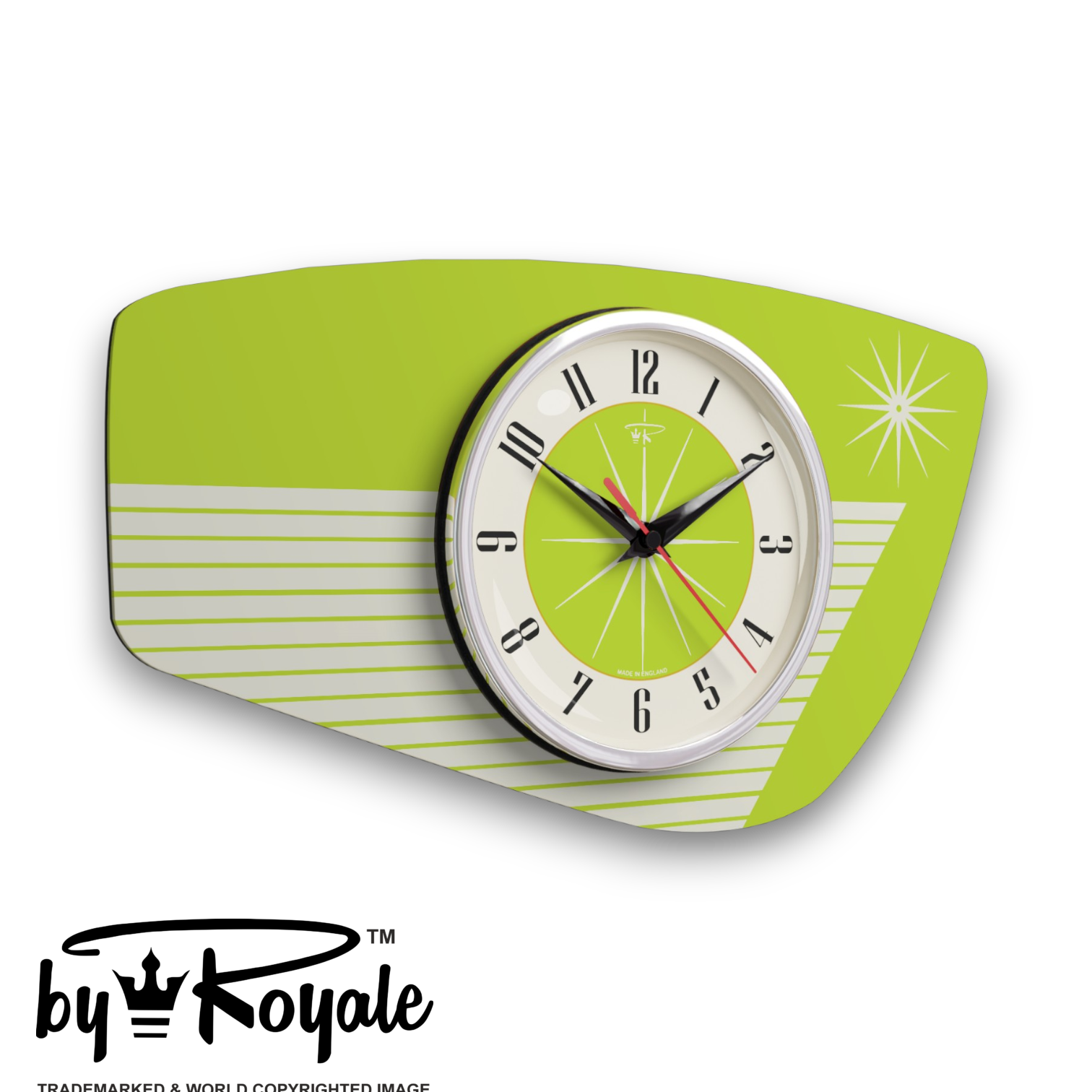 Mid Century Modern Royalexe Laminate Clock By Royale - Radio Grill in Chartreuse gallery image