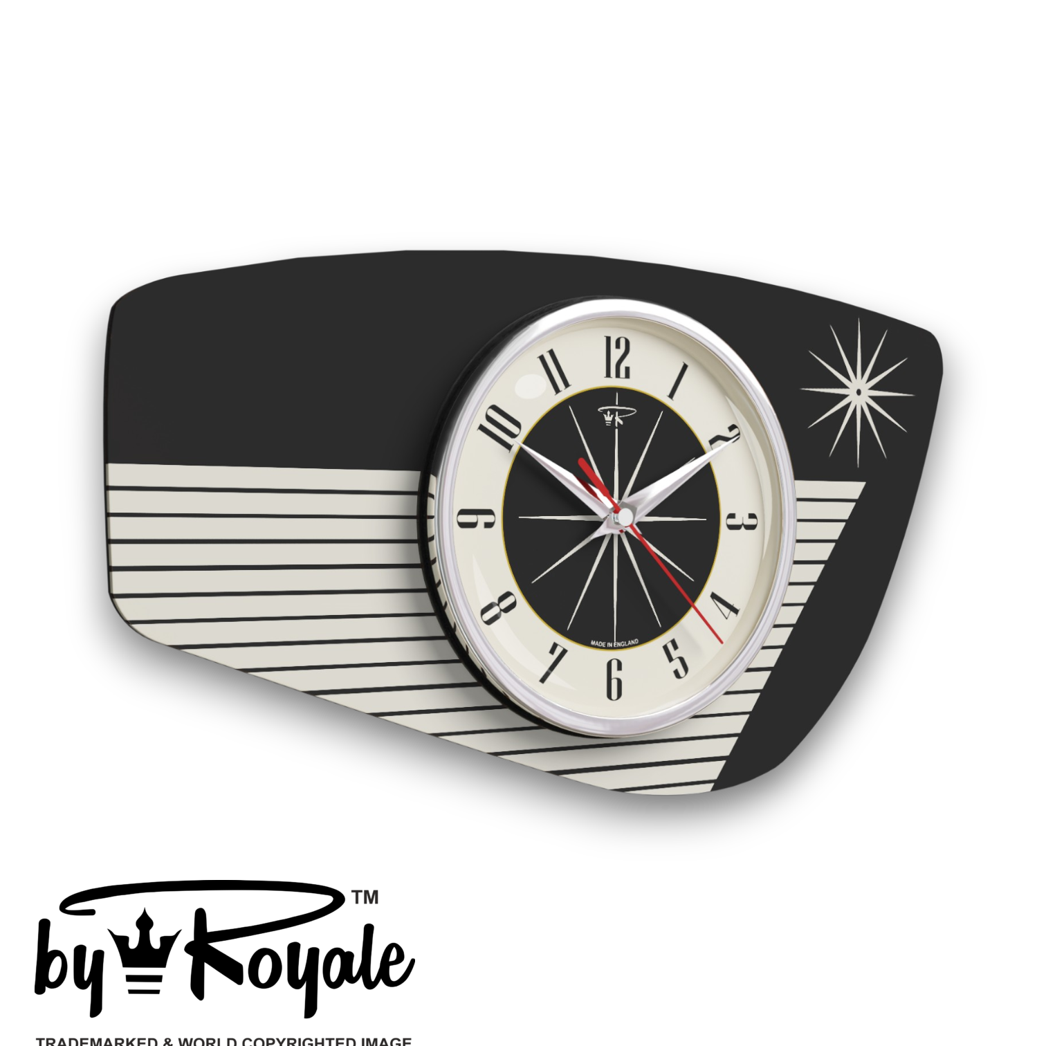 Mid Century Modern Royalexe Laminate Clock By Royale - Radio Grill in Jet Black gallery image