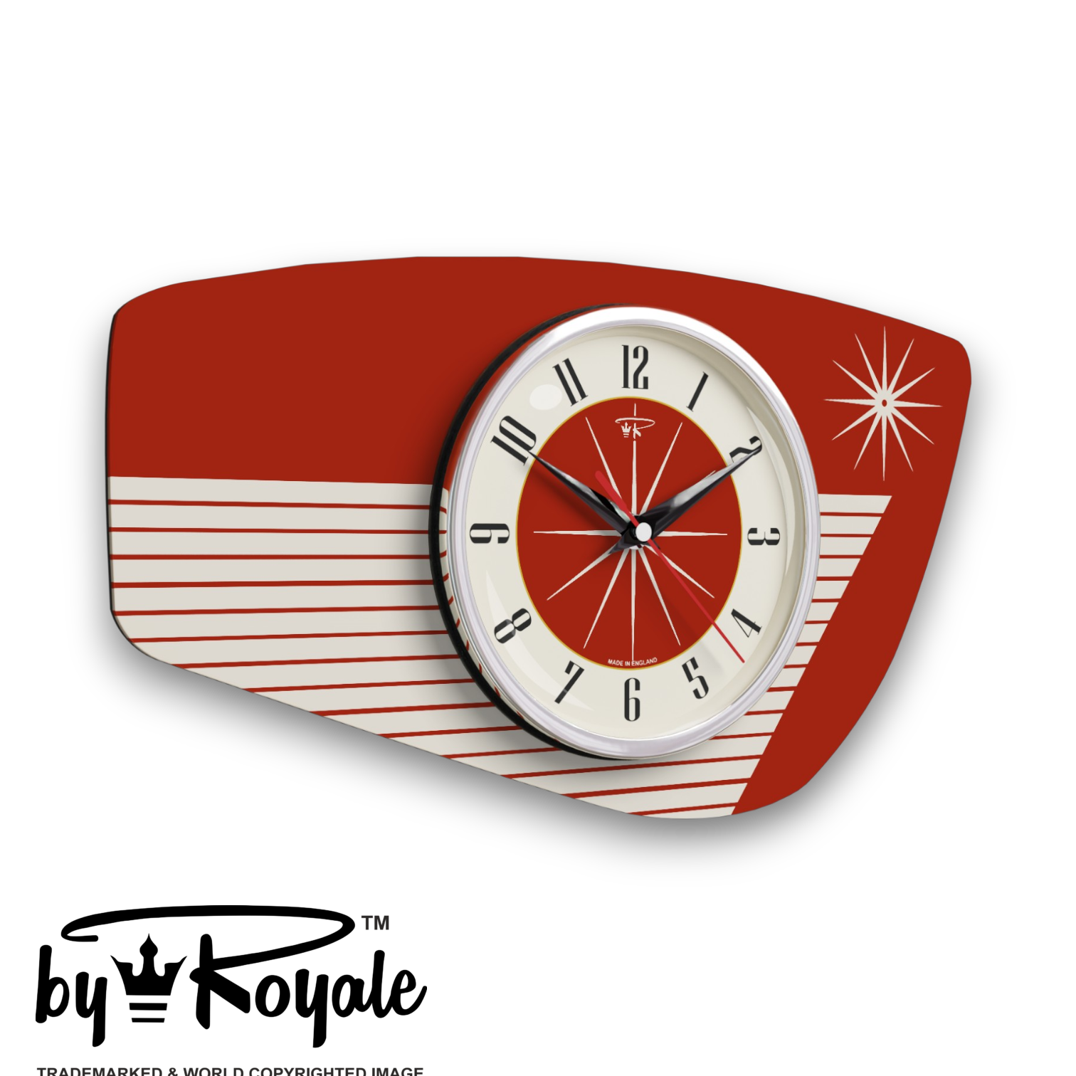 Mid Century Modern Royalexe Laminate Clock By Royale - Radio Grill in Tomato Red gallery image