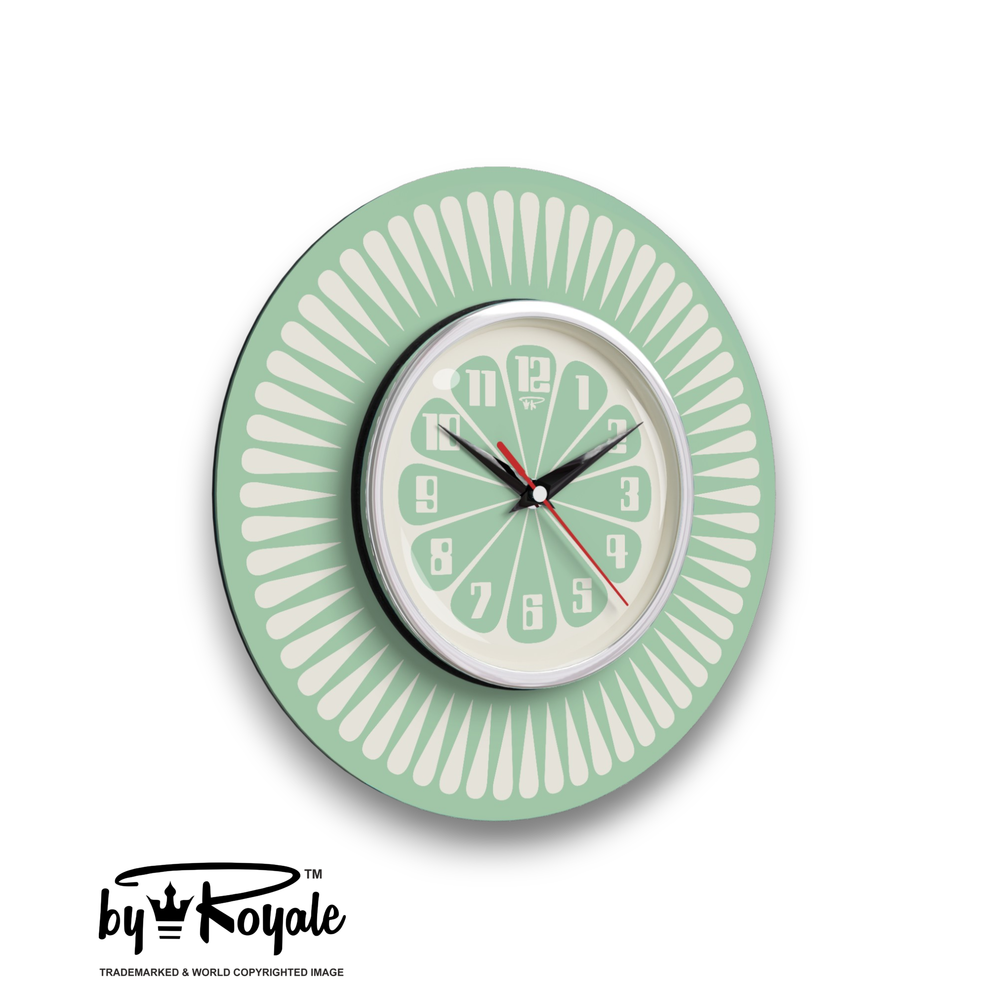 Mid Century Modern Royalexe Laminate Clock By Royale - Segment in Mint Green