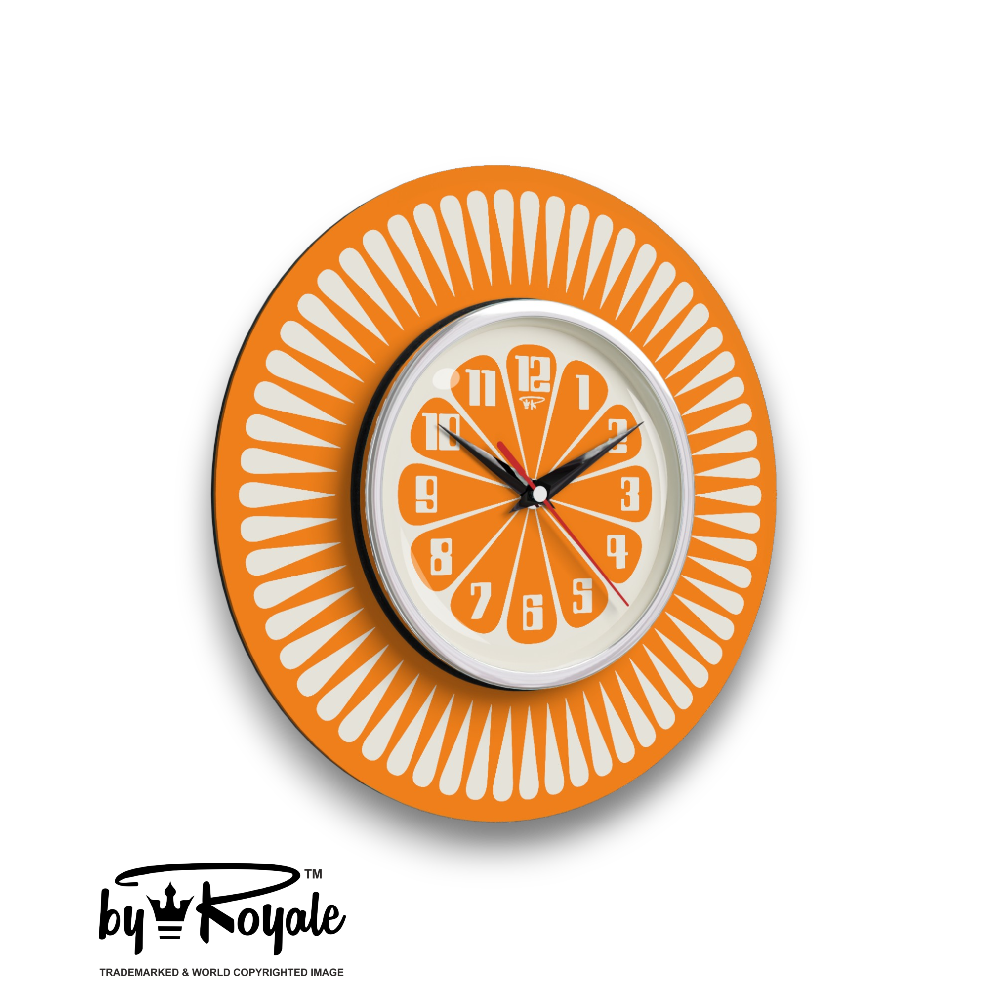 Mid Century Modern Royalexe Laminate Clock By Royale - Segment in Orange