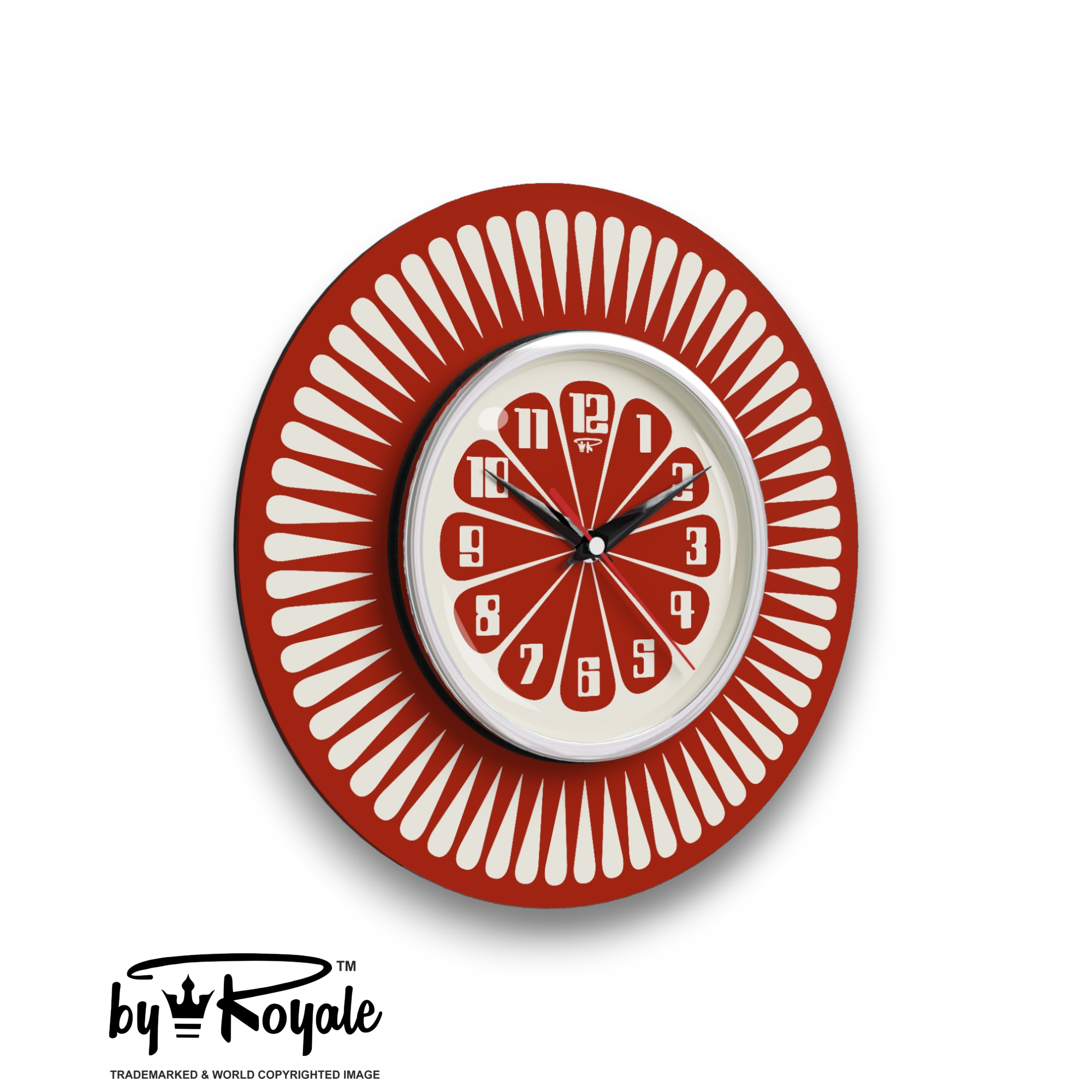 Mid Century Modern Royalexe Laminate Clock By Royale - Segment in Tomato Red