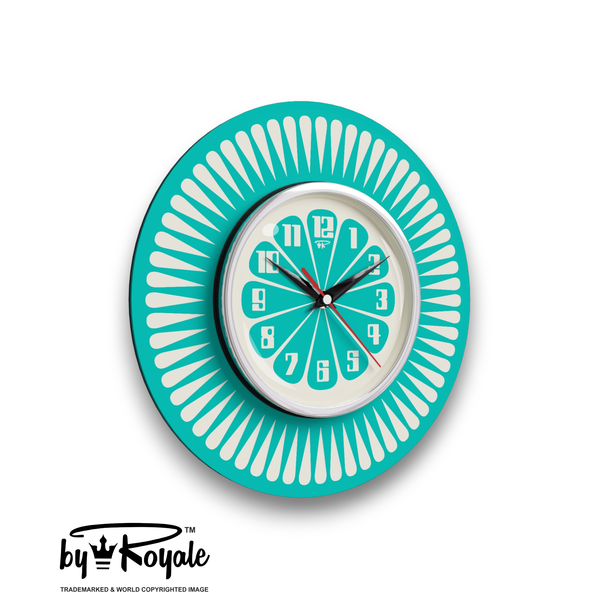 Mid Century Modern Royalexe Laminate Clock By Royale - Segment in Turquoise