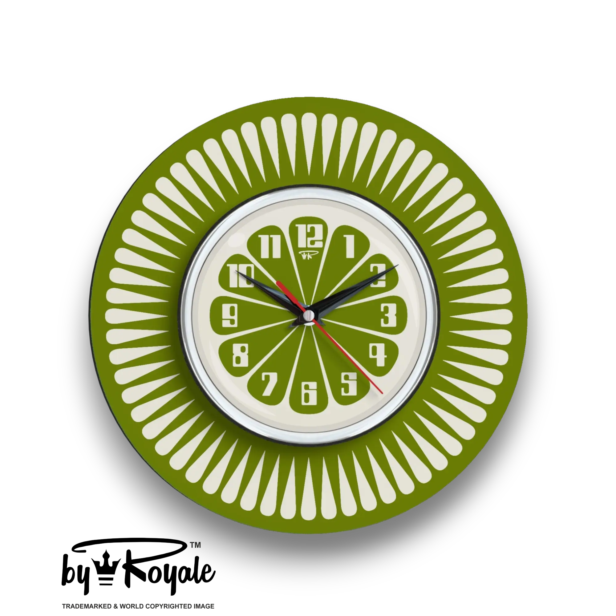 Mid Century Modern Royalexe Laminate Clock By Royale - Segment in Avocado