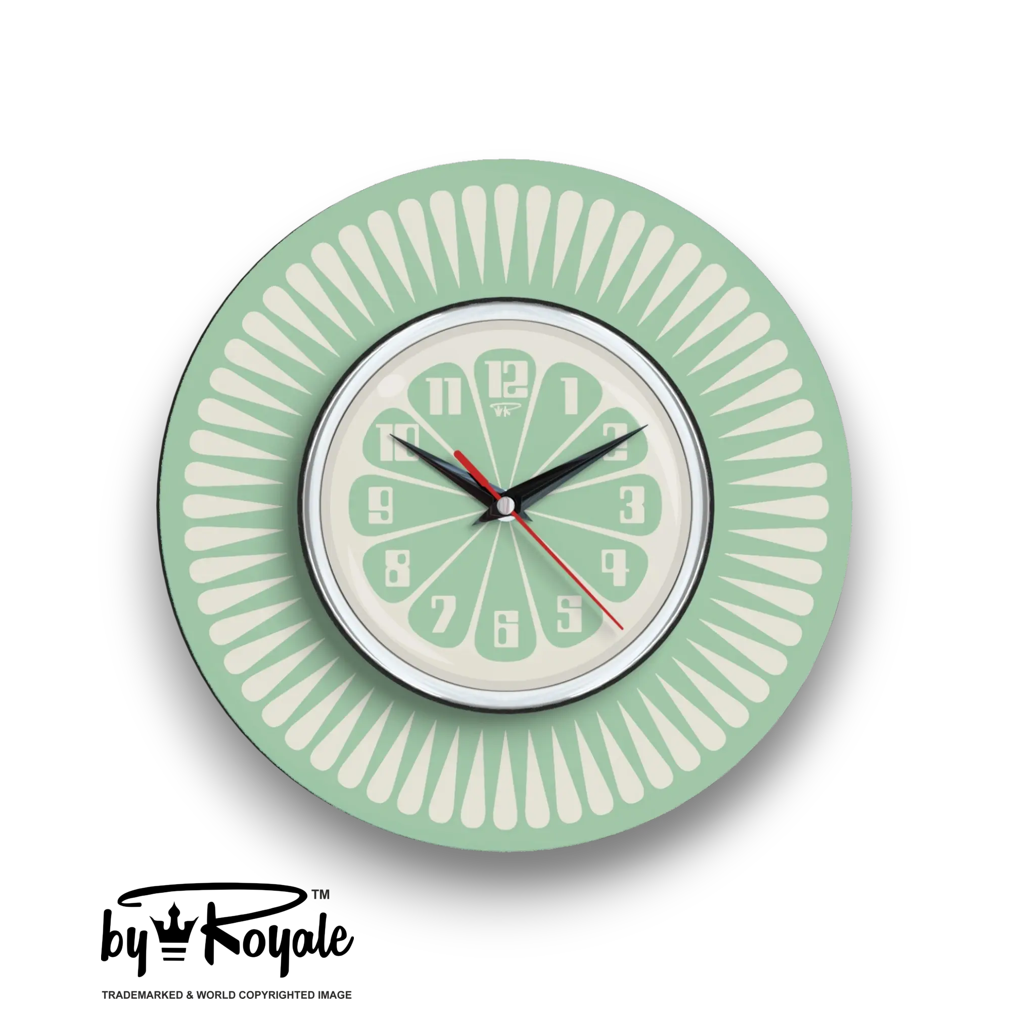 Mid Century Modern Royalexe Laminate Clock By Royale - Segment in Mint Green