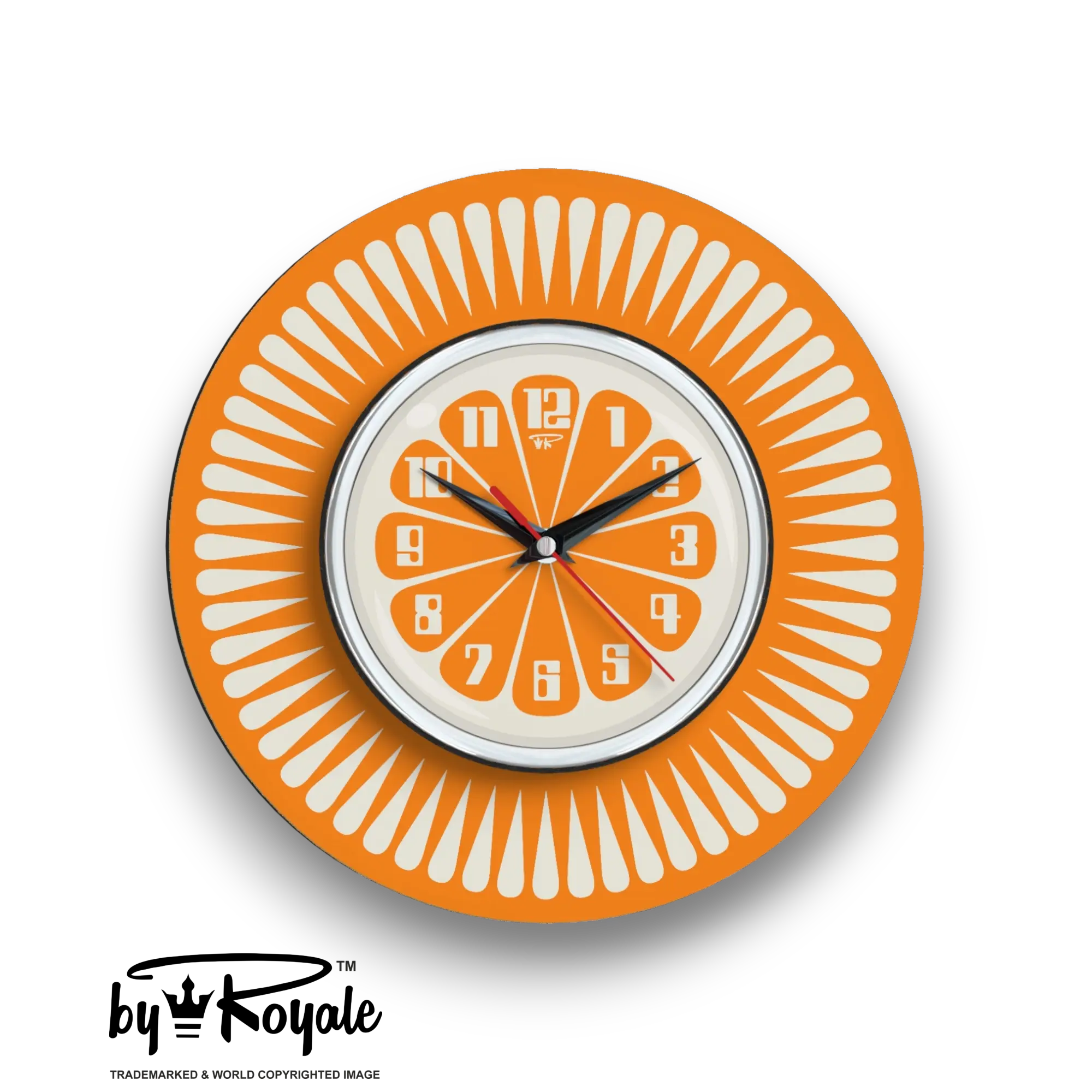 Mid Century Modern Royalexe Laminate Clock By Royale - Segment in Orange