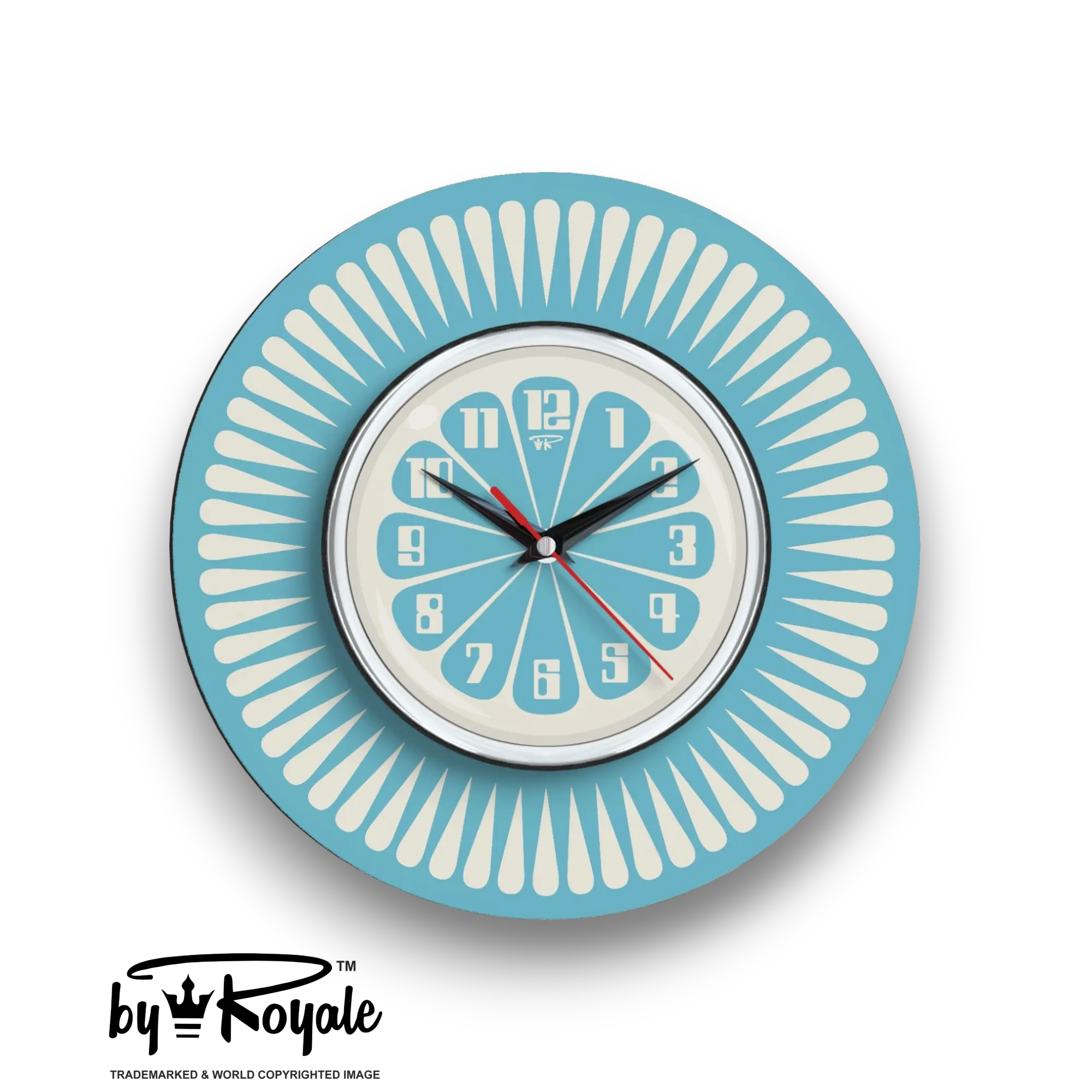 Mid Century Modern Royalexe Laminate Clock By Royale - Segment in Smeg Blue