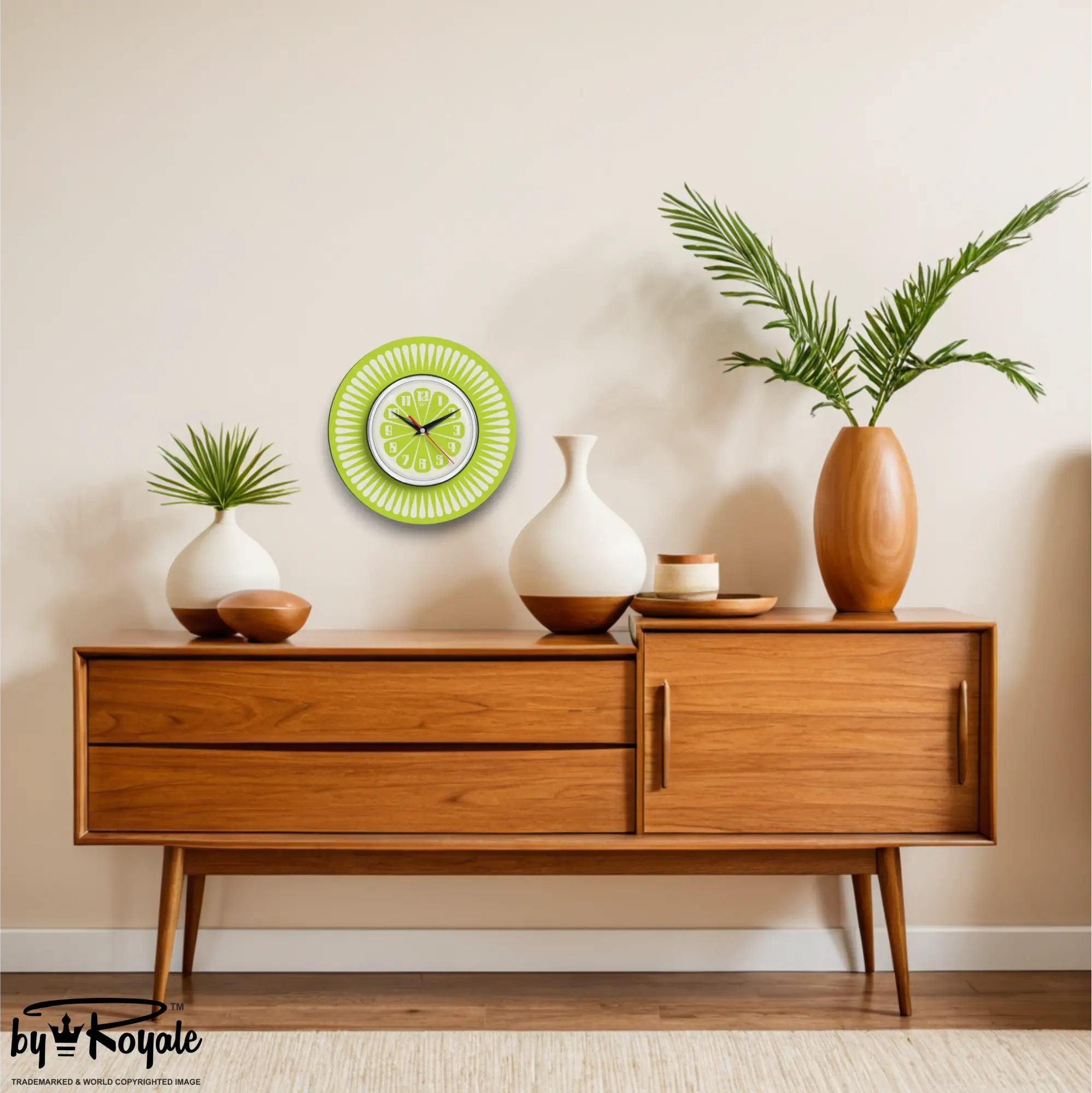 Mid Century Modern Royalexe Laminate Clock By Royale - Segment in Chartreuse