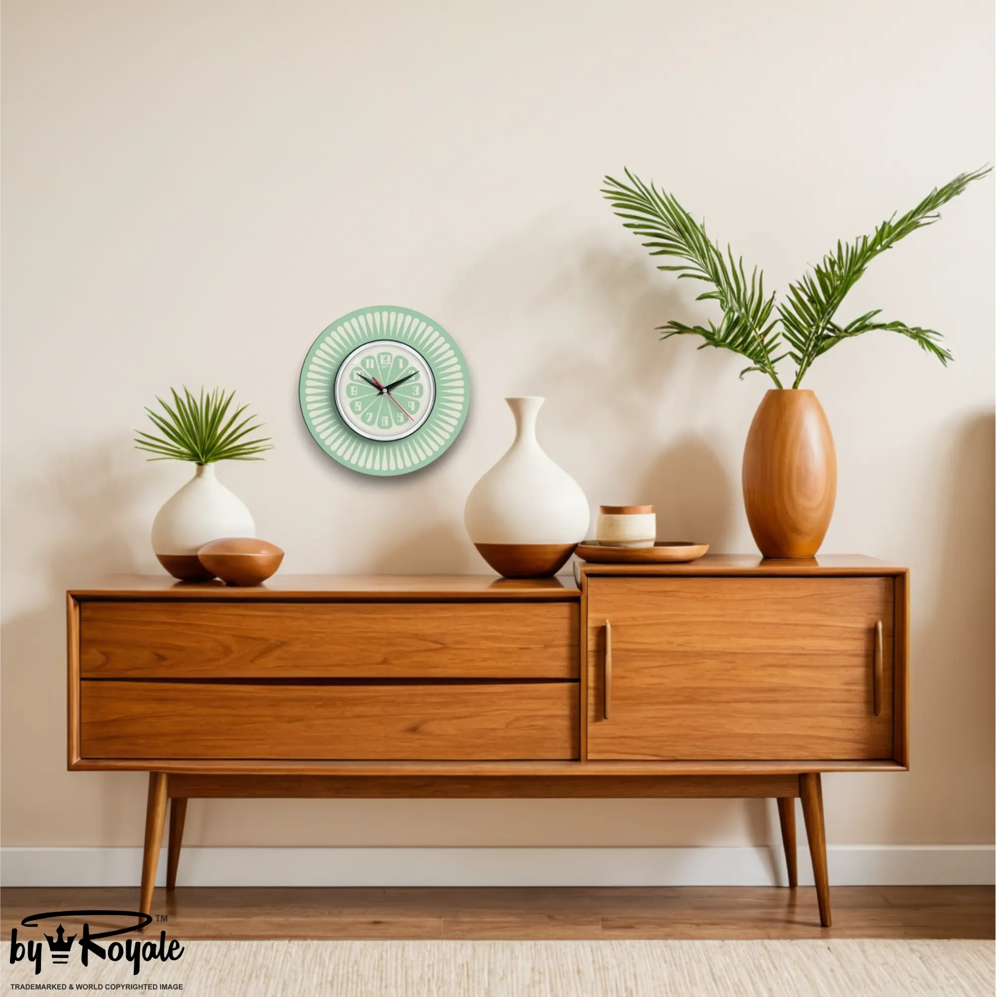Mid Century Modern Royalexe Laminate Clock By Royale - Segment in Mint Green
