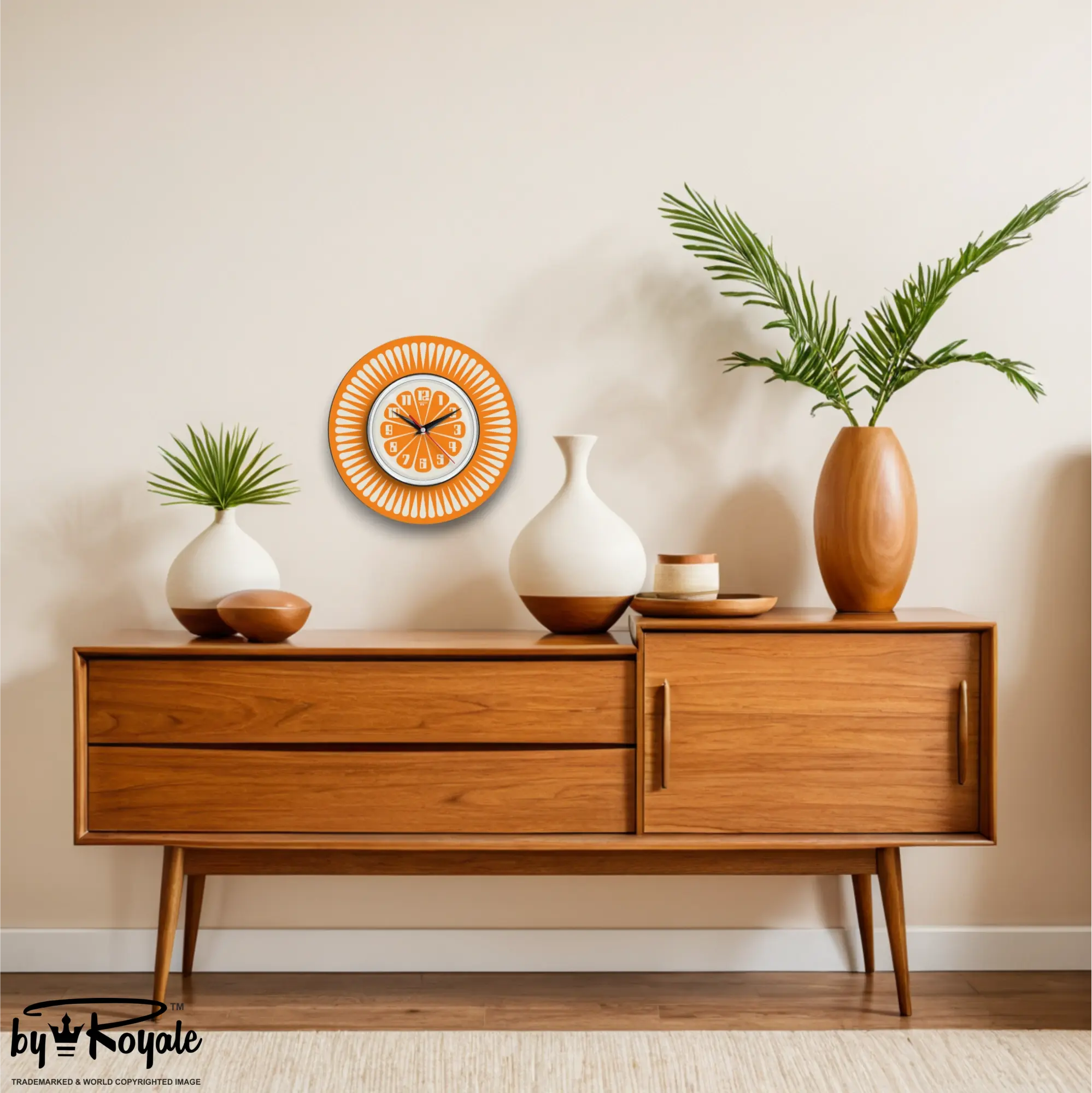 Mid Century Modern Royalexe Laminate Clock By Royale - Segment in Orange
