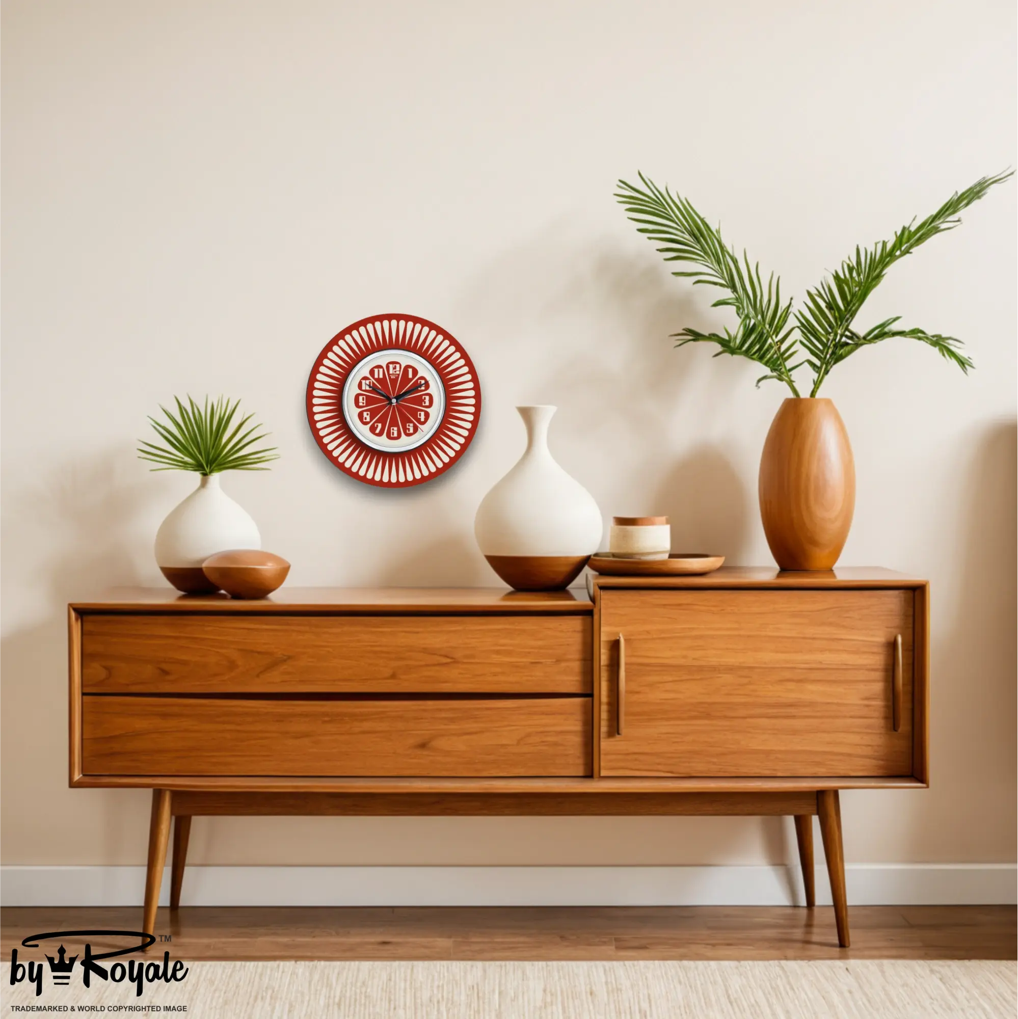 Mid Century Modern Royalexe Laminate Clock By Royale - Segment in Tomato Red