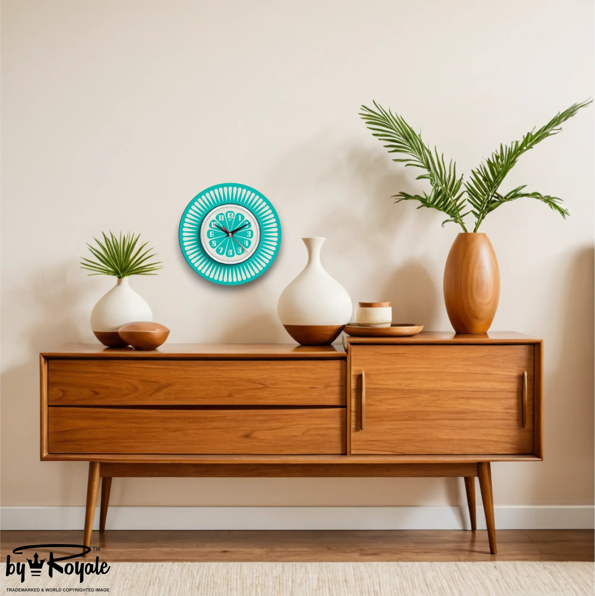 Mid Century Modern Royalexe Laminate Clock By Royale - Segment in Turquoise