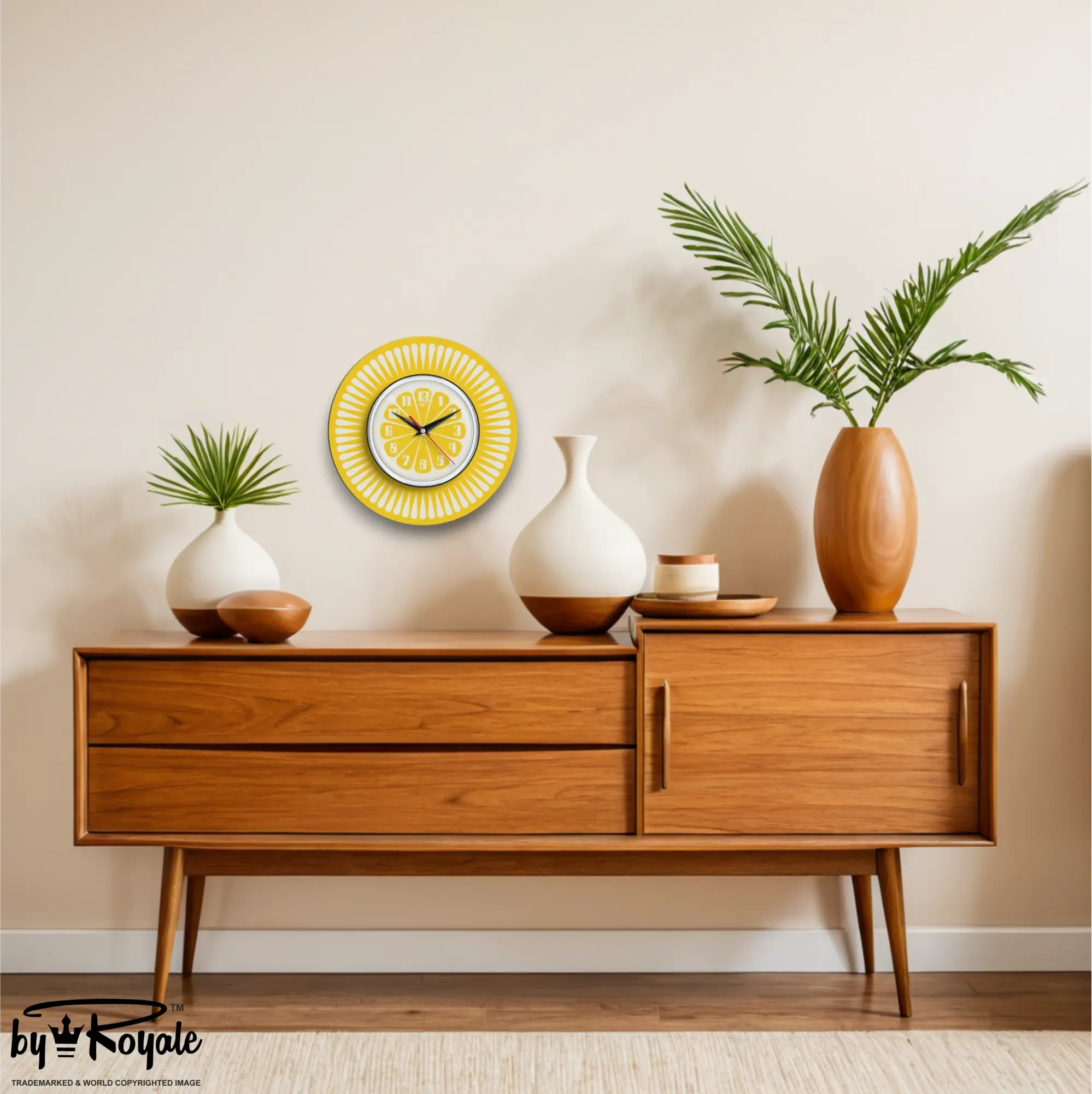 Mid Century Modern Royalexe Laminate Clock By Royale - Segment in Yellow