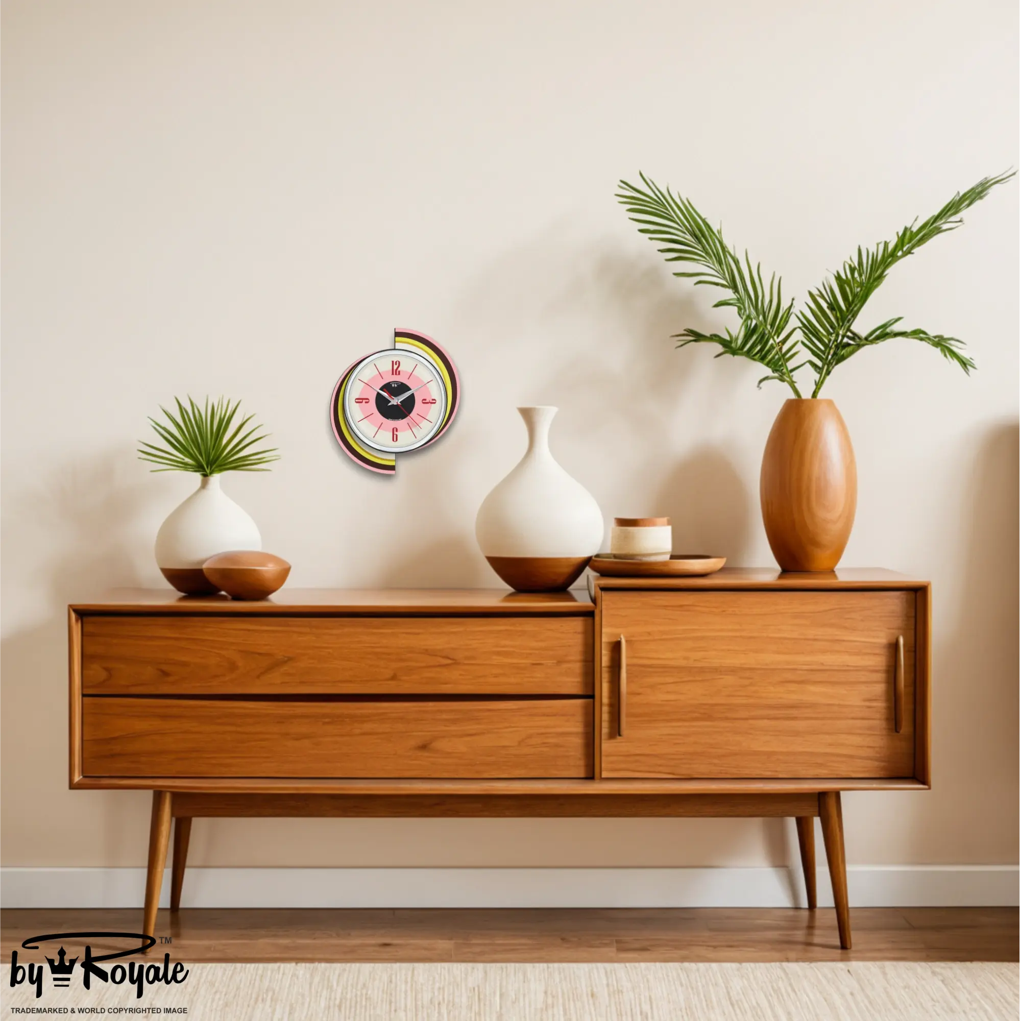 Mid Century Modern Royalexe Laminate Clock By Royale - Meteor Eye in Pink