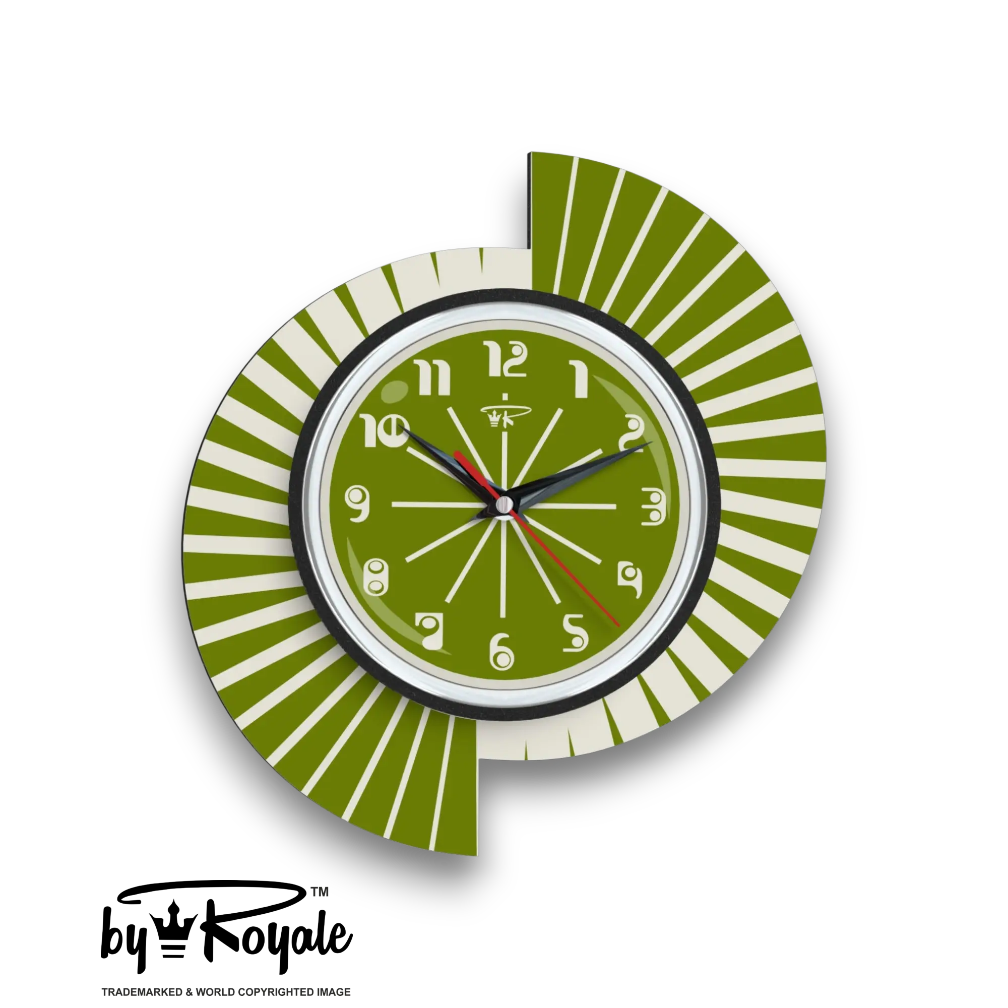 Mid Century Modern Royalexe Laminate Clock By Royale - Split Atom in Avocado