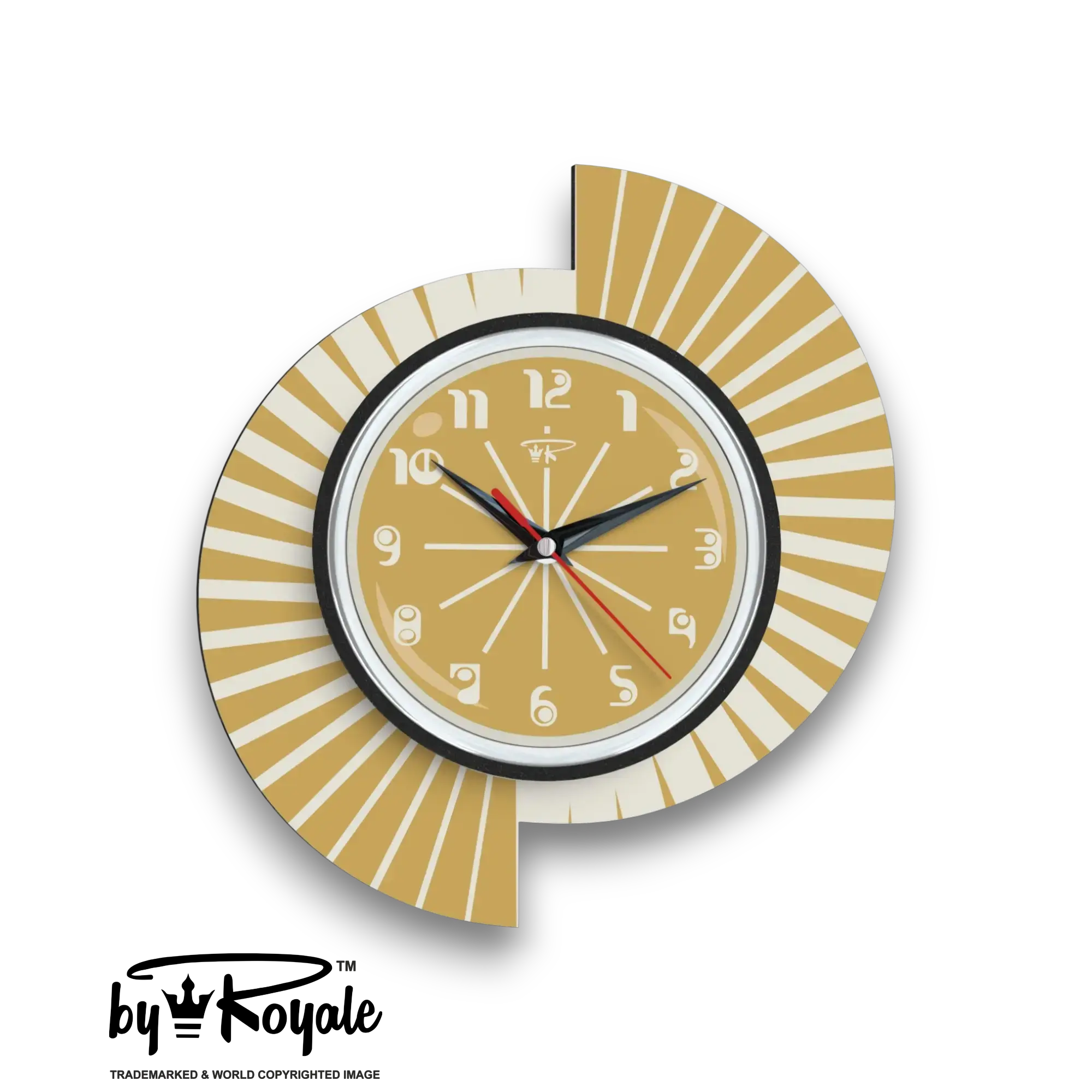 Mid Century Modern Royalexe Laminate Clock By Royale - Split Atom in Burnt Gold
