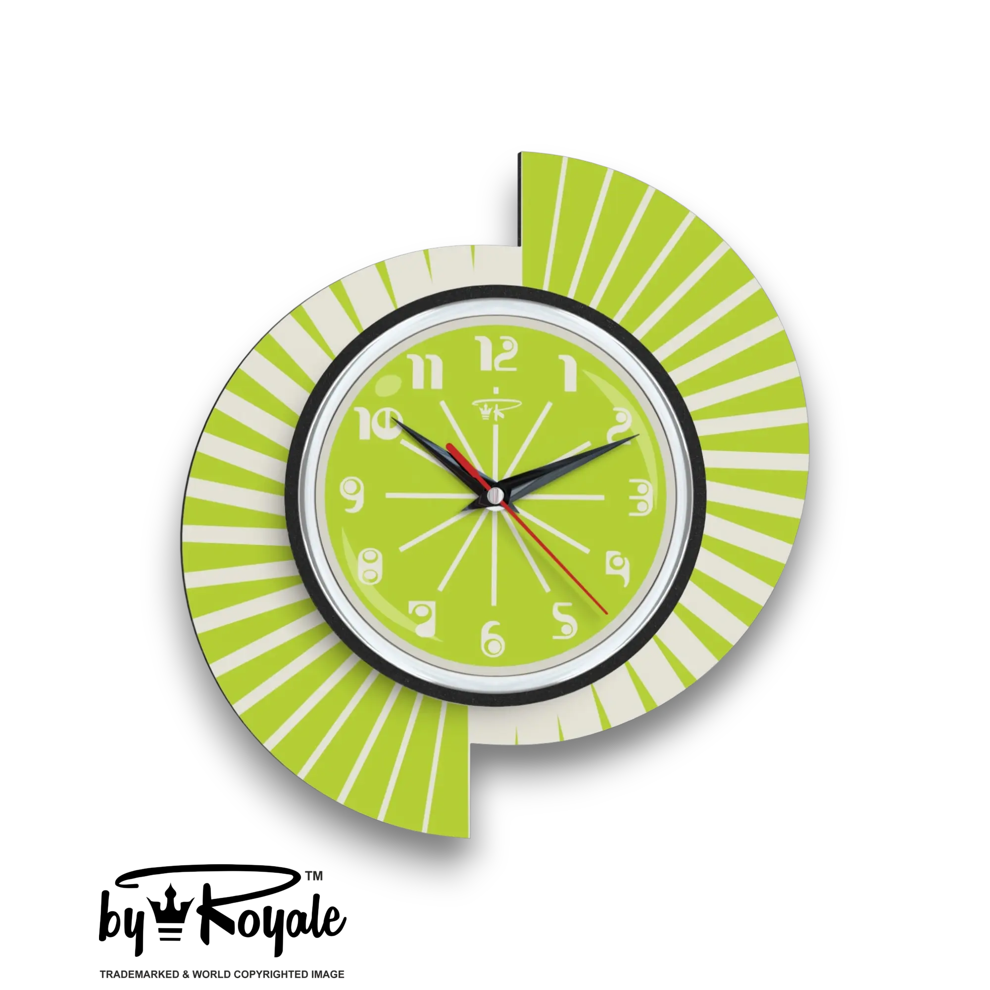 Mid Century Modern Royalexe Laminate Clock By Royale - Split Atom in Chartreuse