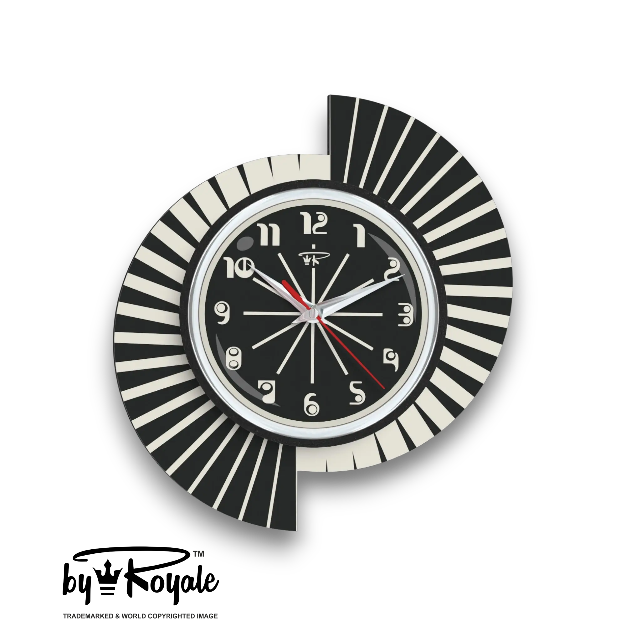 Mid Century Modern Royalexe Laminate Clock By Royale - Split Atom in Jet Black