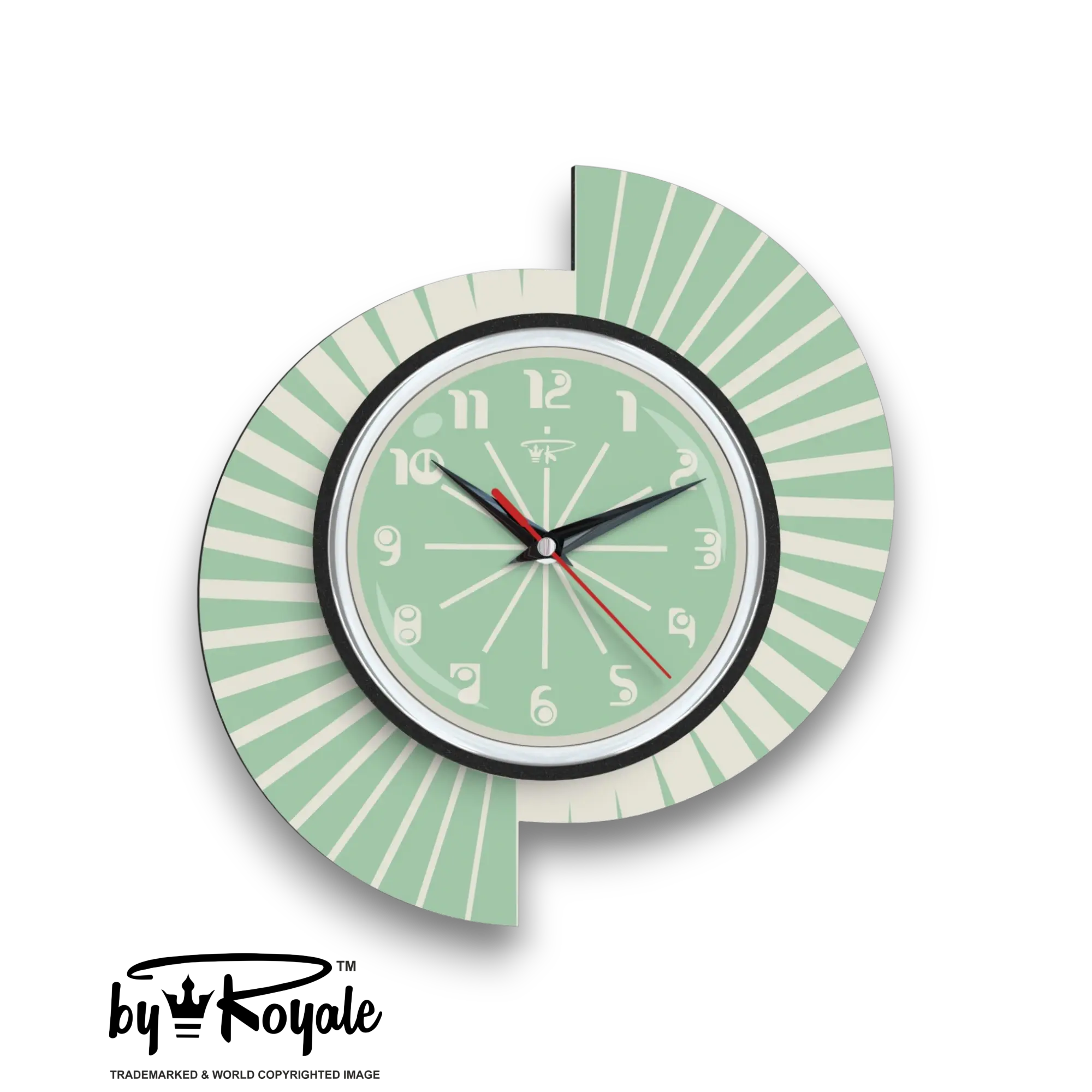 Mid Century Modern Royalexe Laminate Clock By Royale - Split Atom in Mint Green