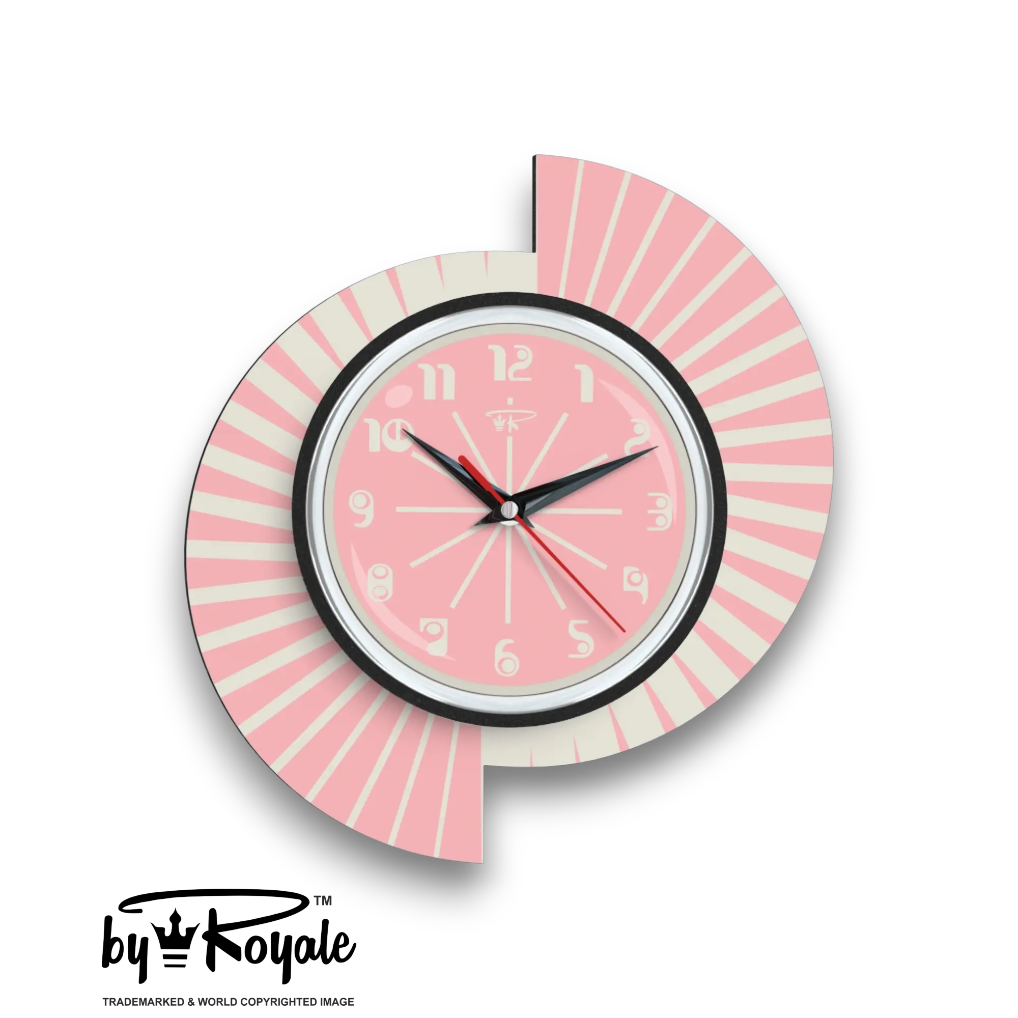 Mid Century Modern Royalexe Laminate Clock By Royale - Split Atom in Pink