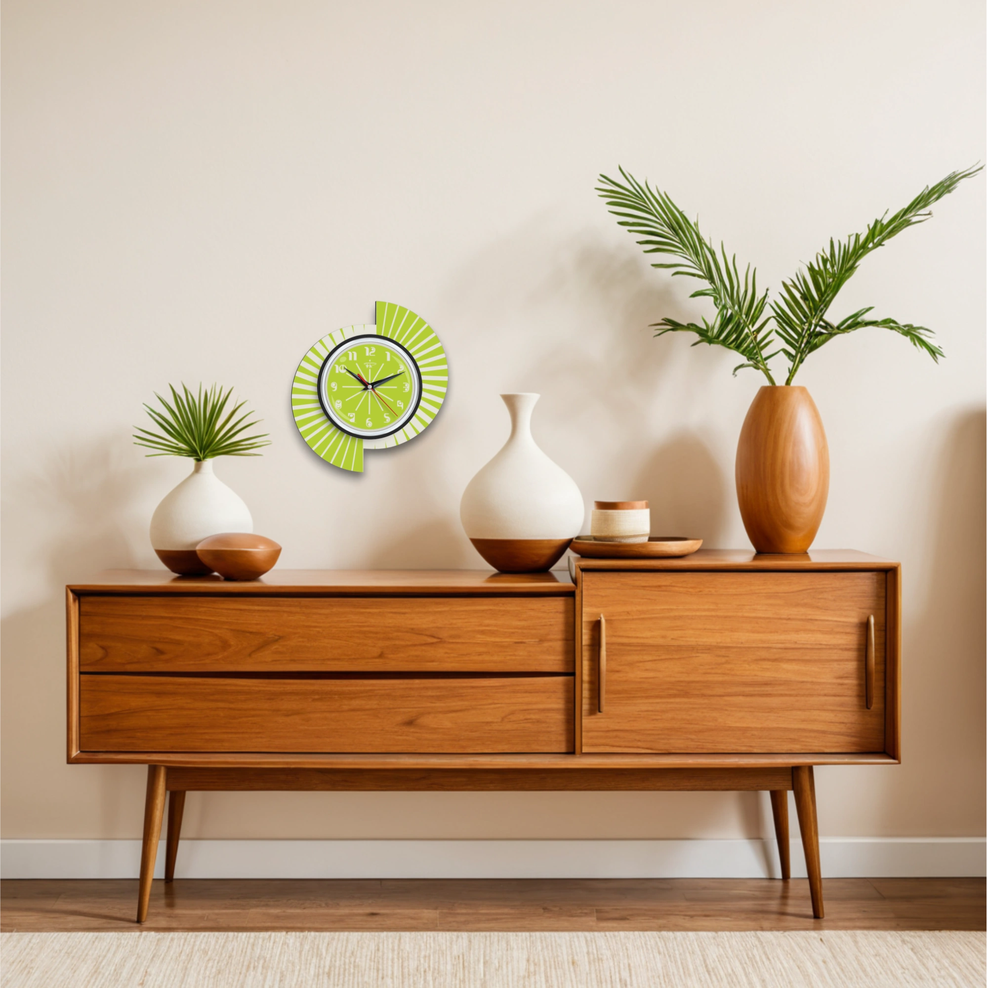 Mid Century Modern Royalexe Laminate Clock By Royale - Split Atom in Chartreuse