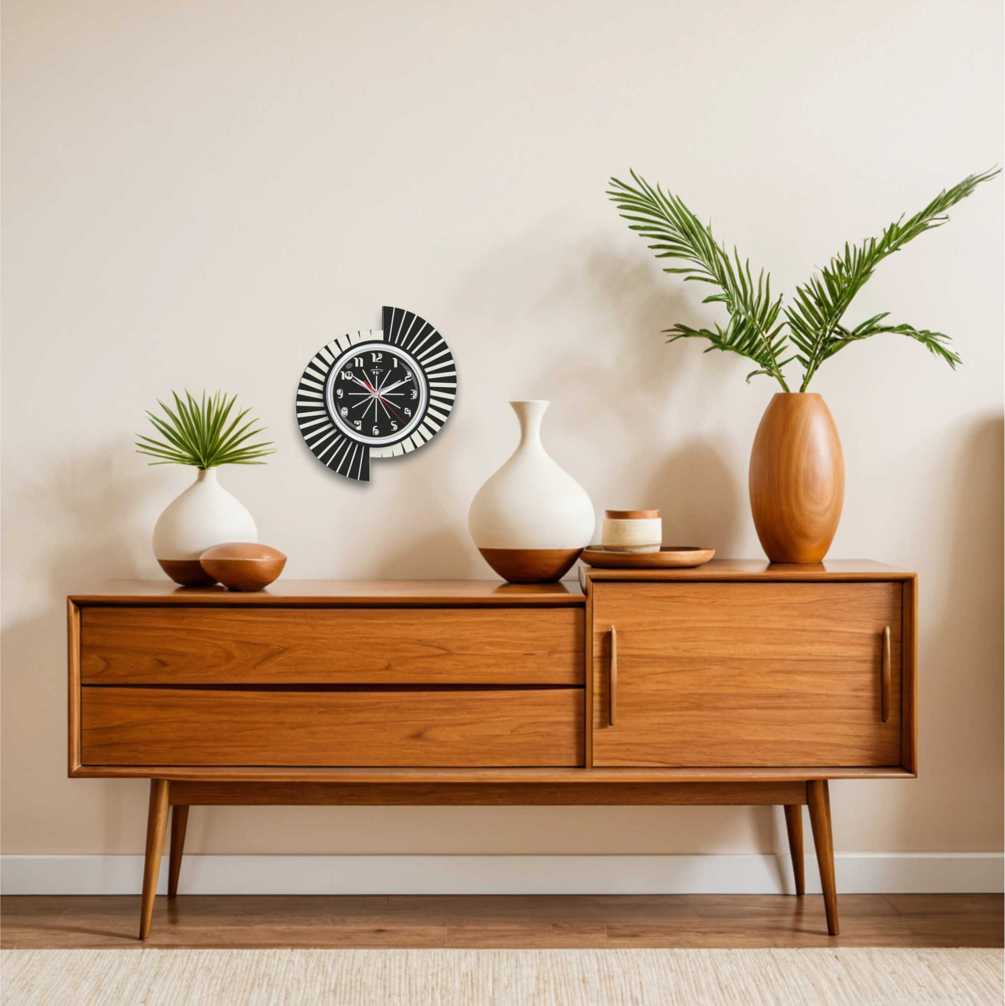 Mid Century Modern Royalexe Laminate Clock By Royale - Split Atom in Jet Black