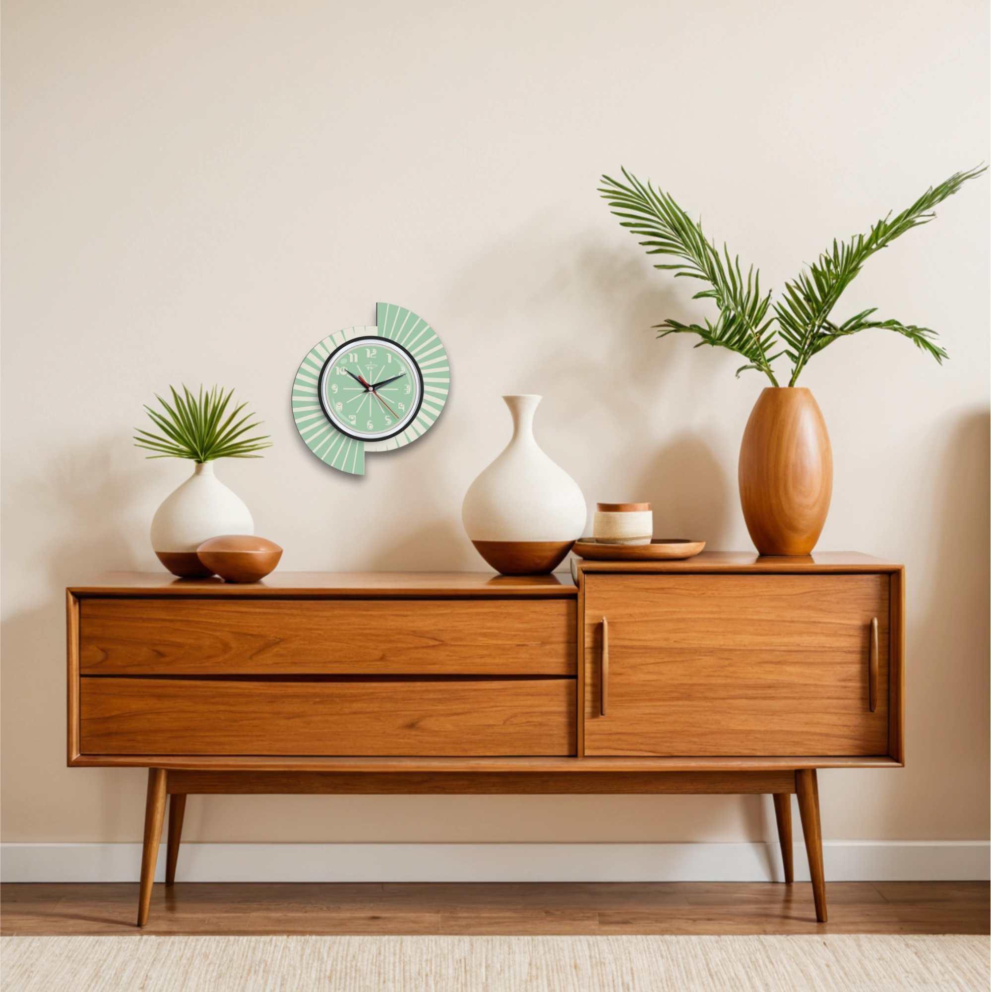 Mid Century Modern Royalexe Laminate Clock By Royale - Split Atom in Mint Green