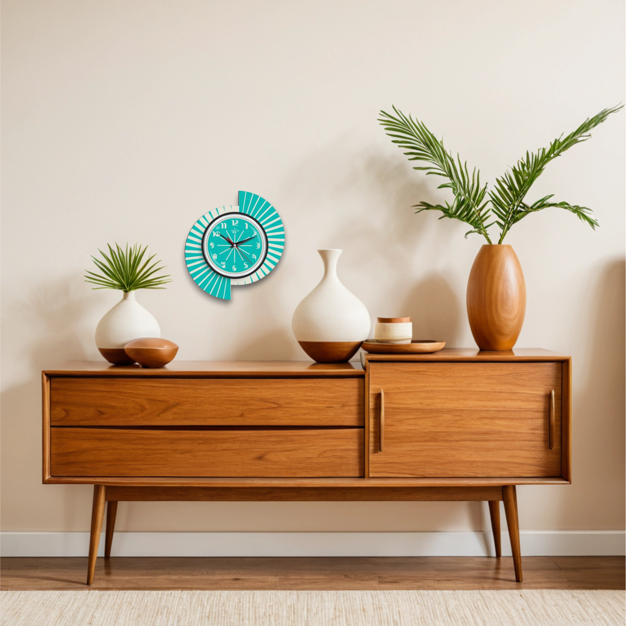 Mid Century Modern Royalexe Laminate Clock By Royale - Split Atom in Turquoise
