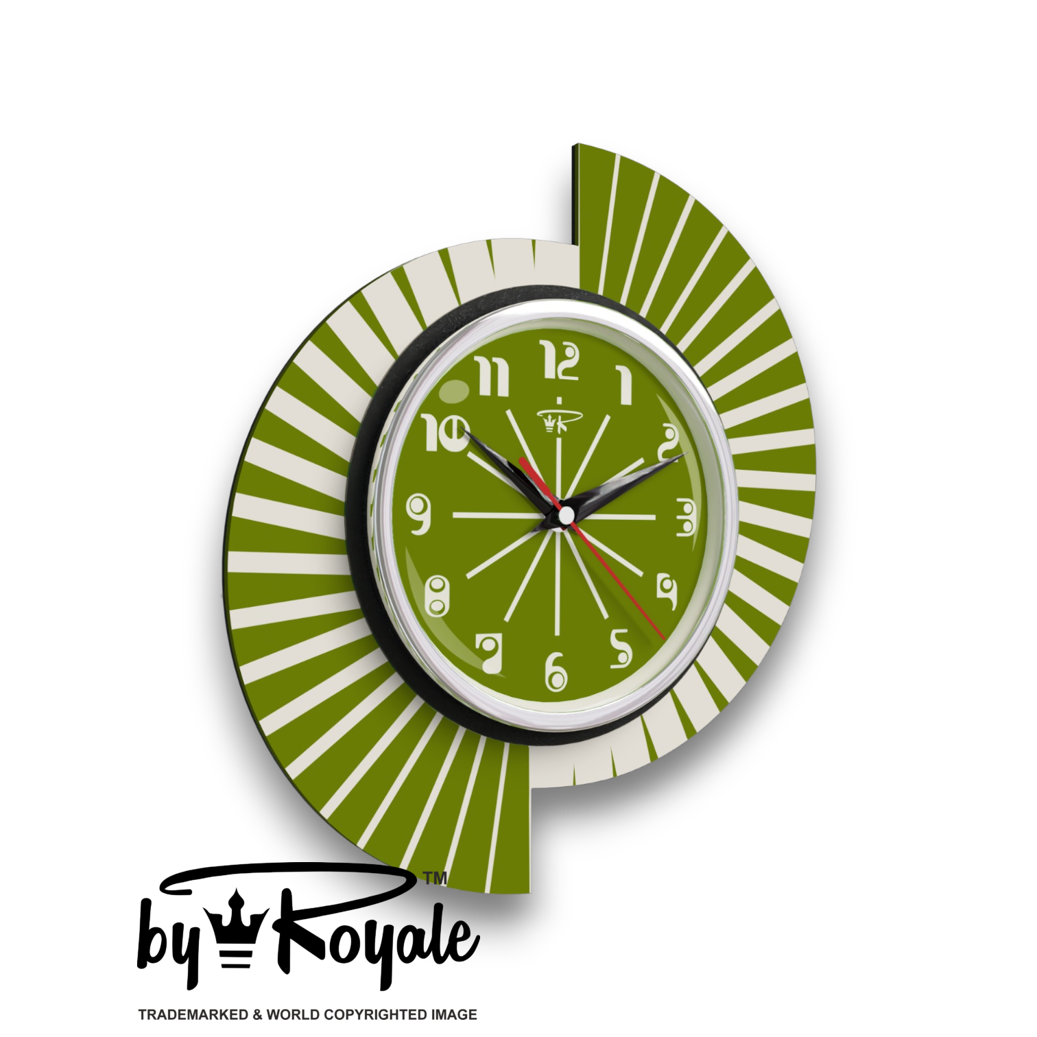 Mid Century Modern Royalexe Laminate Clock By Royale - Split Atom in Avocado gallery image