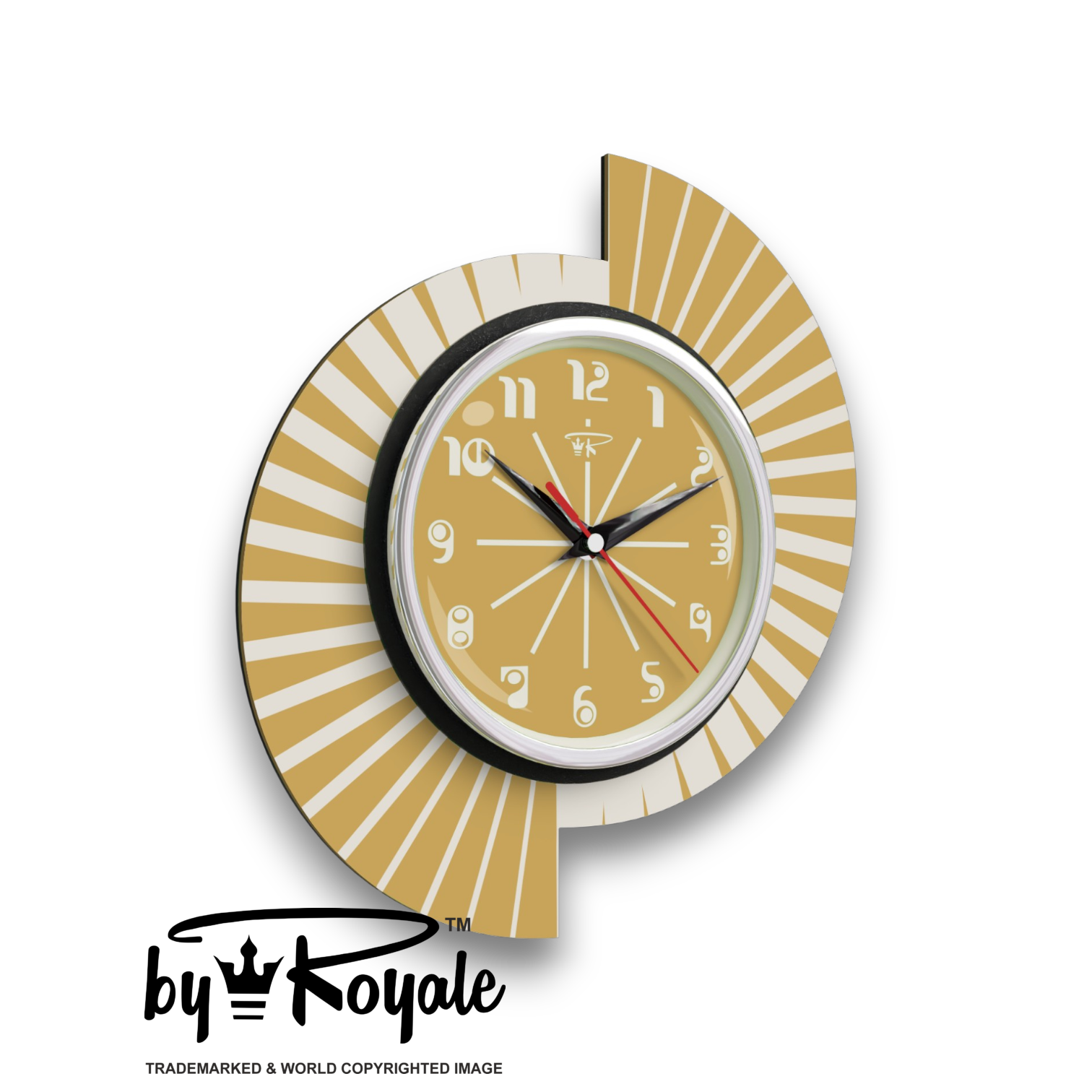Mid Century Modern Royalexe Laminate Clock By Royale - Split Atom in Burnt Gold