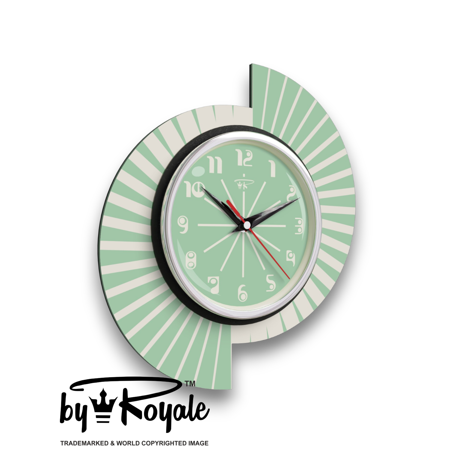 Mid Century Modern Royalexe Laminate Clock By Royale - Split Atom in Mint Green gallery image