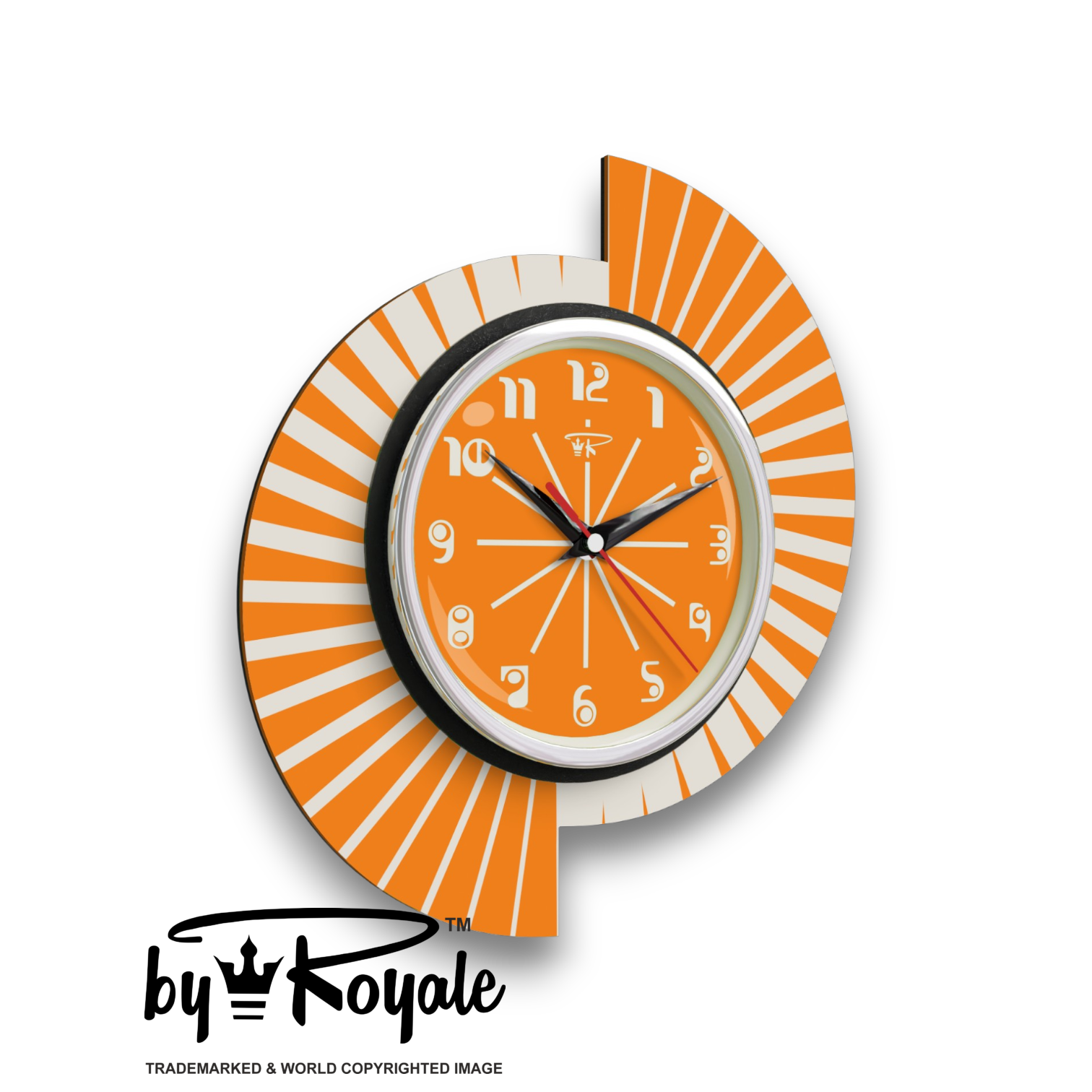 Mid Century Modern Royalexe Laminate Clock By Royale - Split Atom in Orange