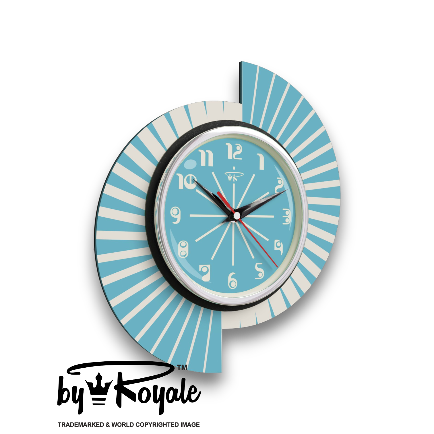 Mid Century Modern Royalexe Laminate Clock By Royale - Split Atom in Smeg Blue gallery image